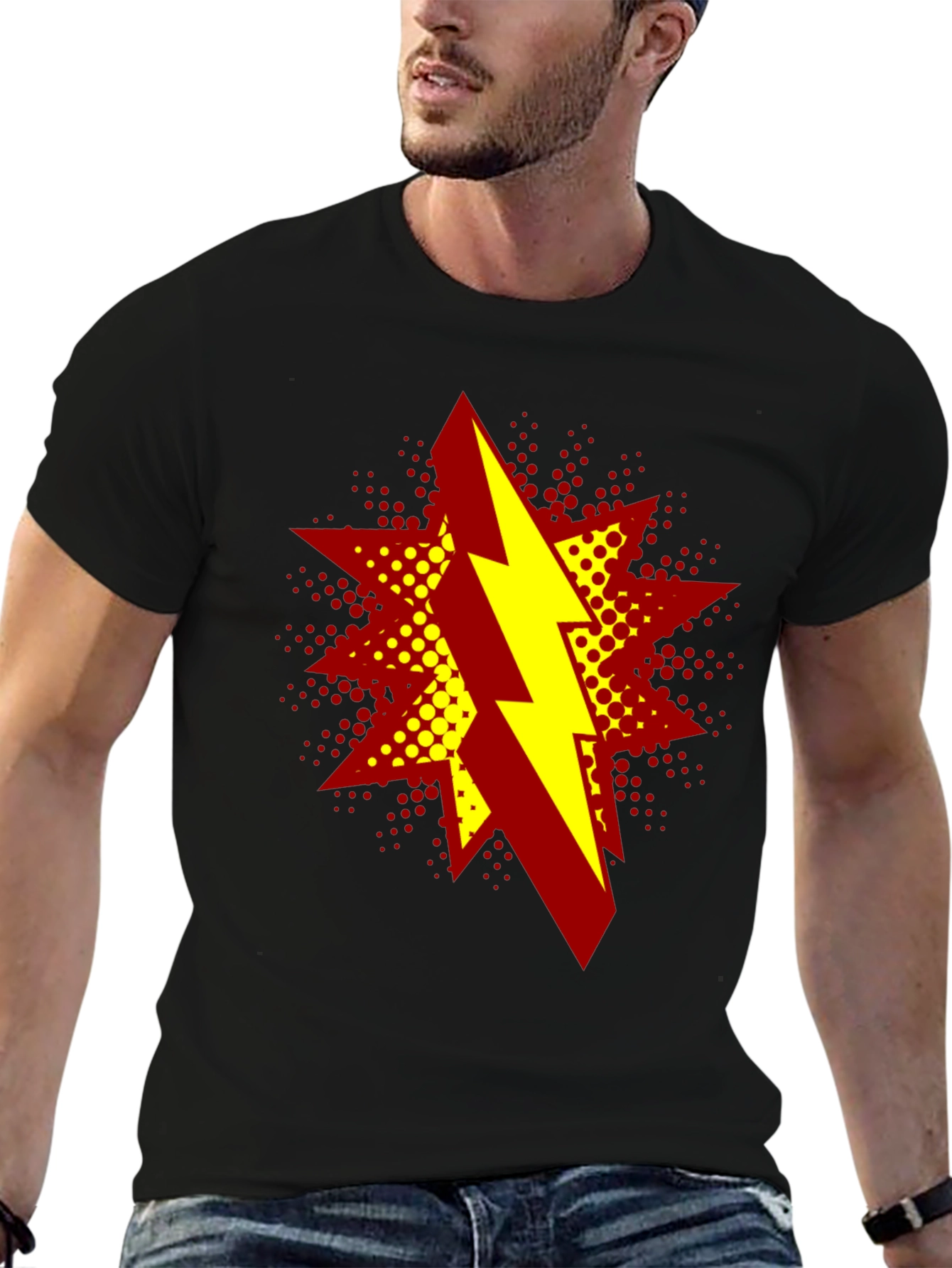 Black Bold Lightning Bolt Graphic T-Shirt view 6