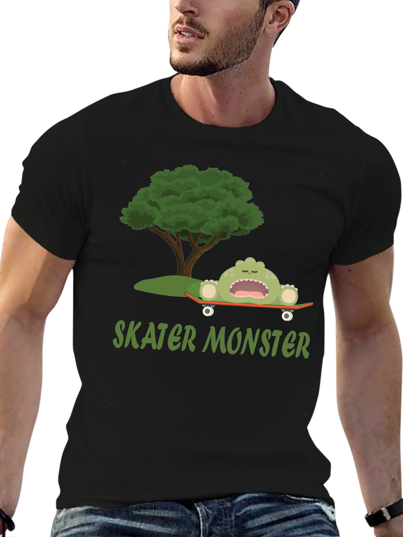 Black Skater Monster Graphic T-Shirt - Fun and Unique Design view 6