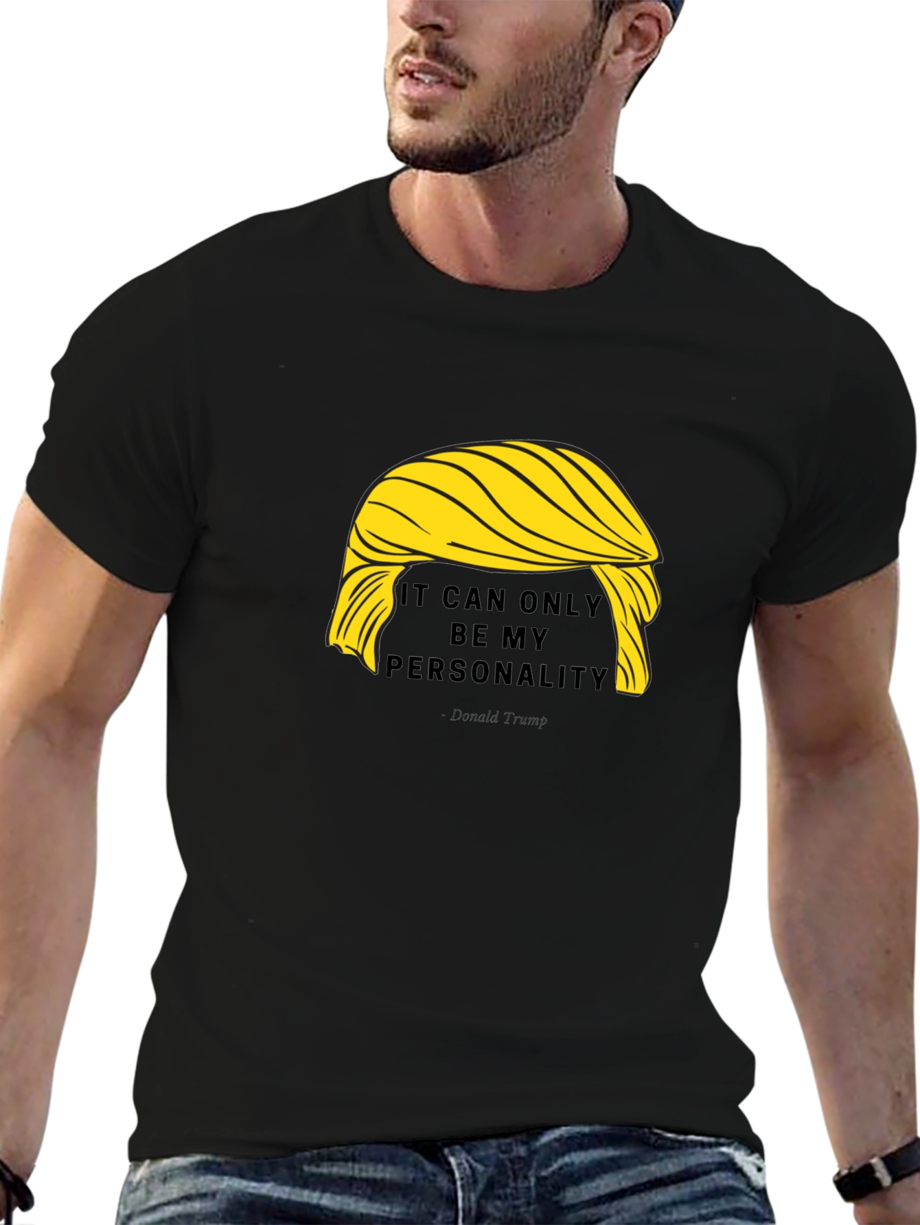 Black Funny Trump Hair Personality T-Shirt view 6