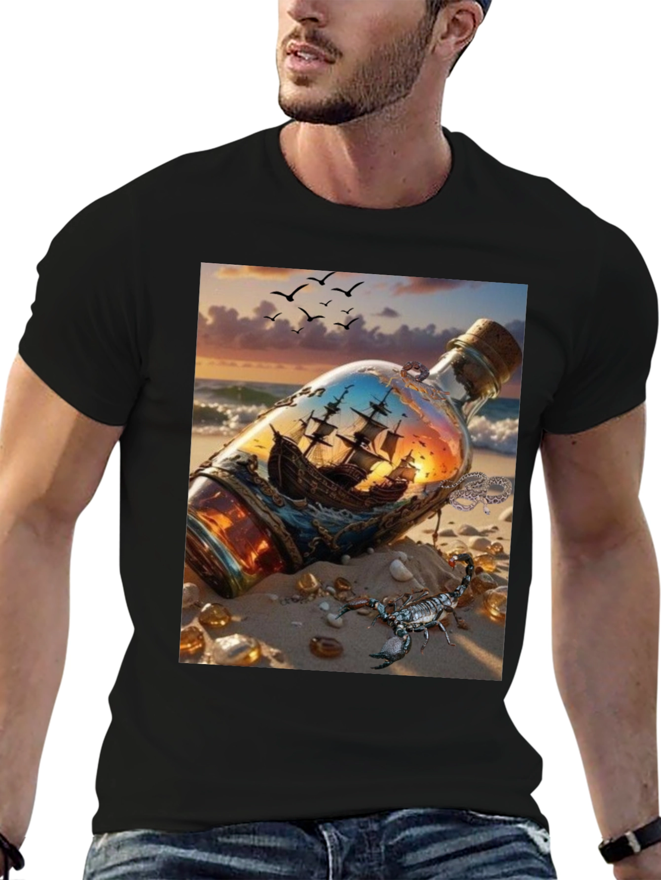 Black Ship in a Bottle Graphic Tee view 6