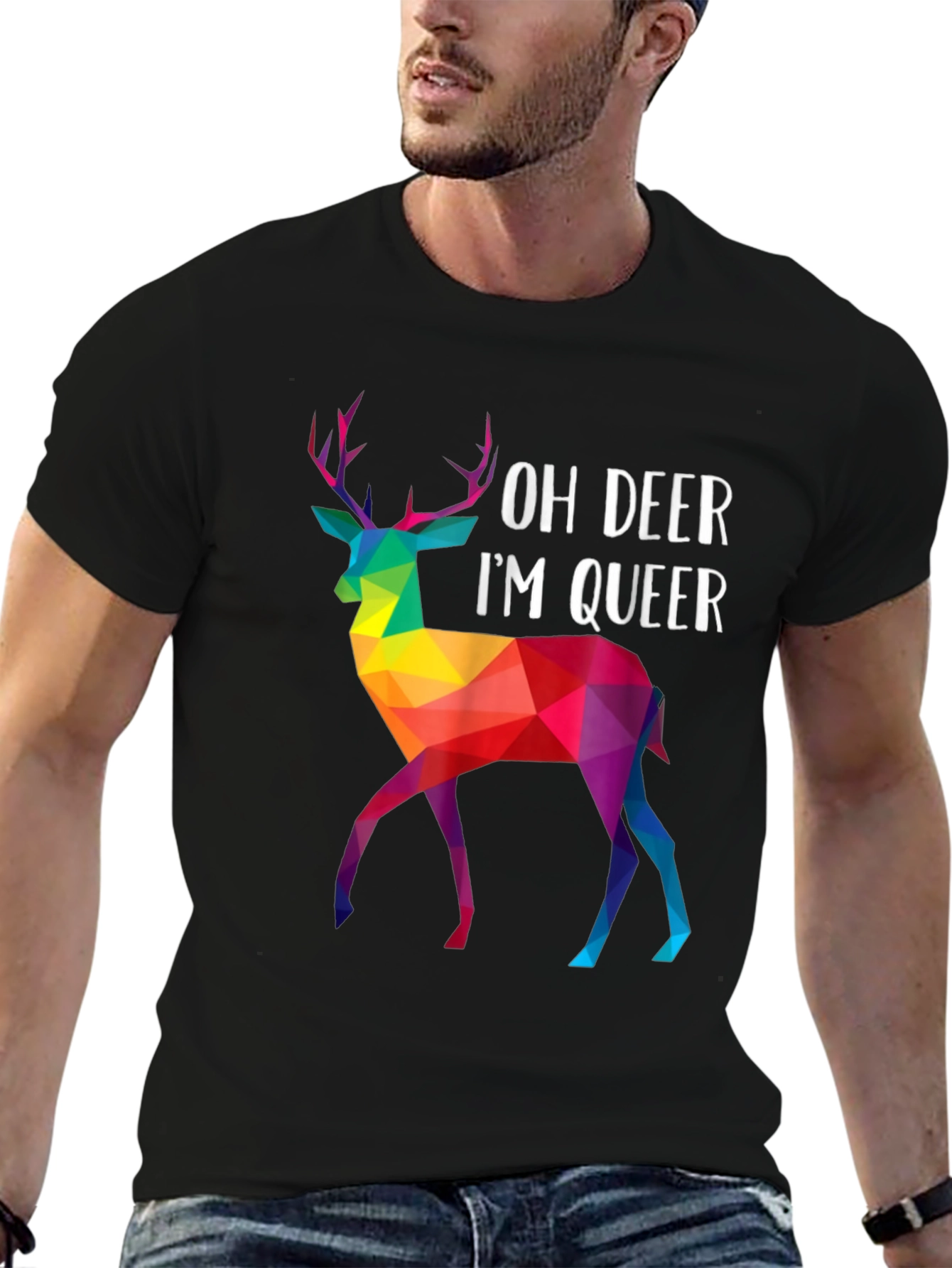 Black Oh Deer I'm Queer Pride T-Shirt view 6