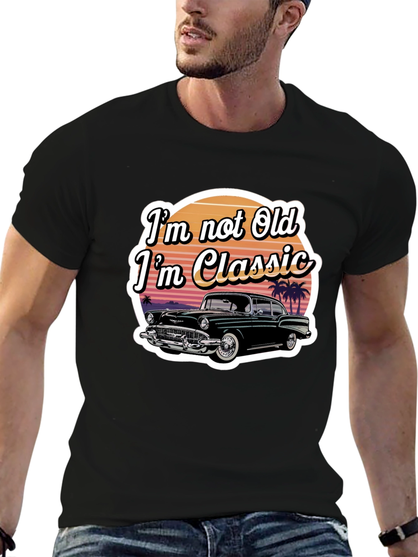 Black Classic Car T-Shirt - "I'm Not Old, I'm Classic" view 6