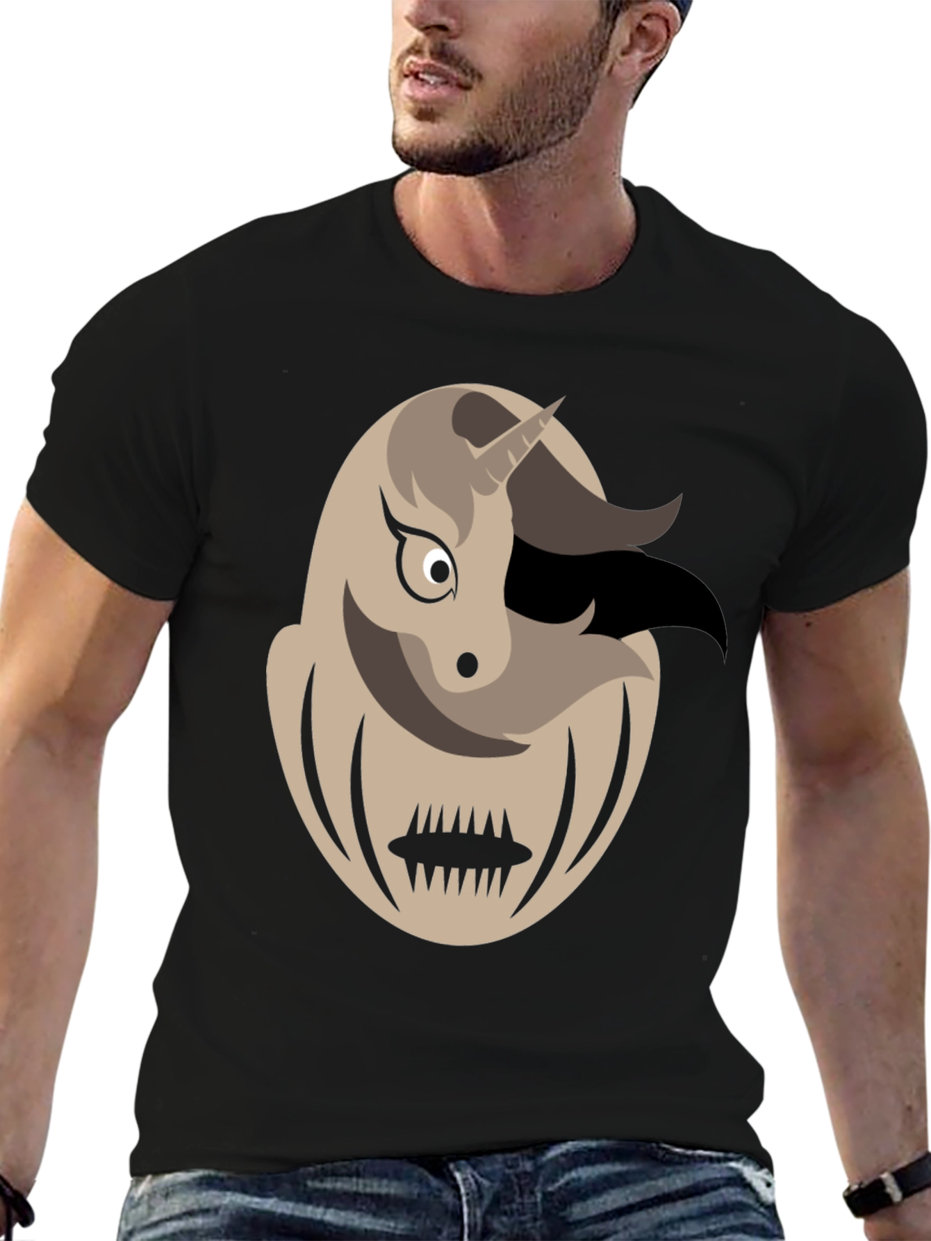 Black Unicorn Monster Graphic Tee - Men's Black T-Shirt view 6