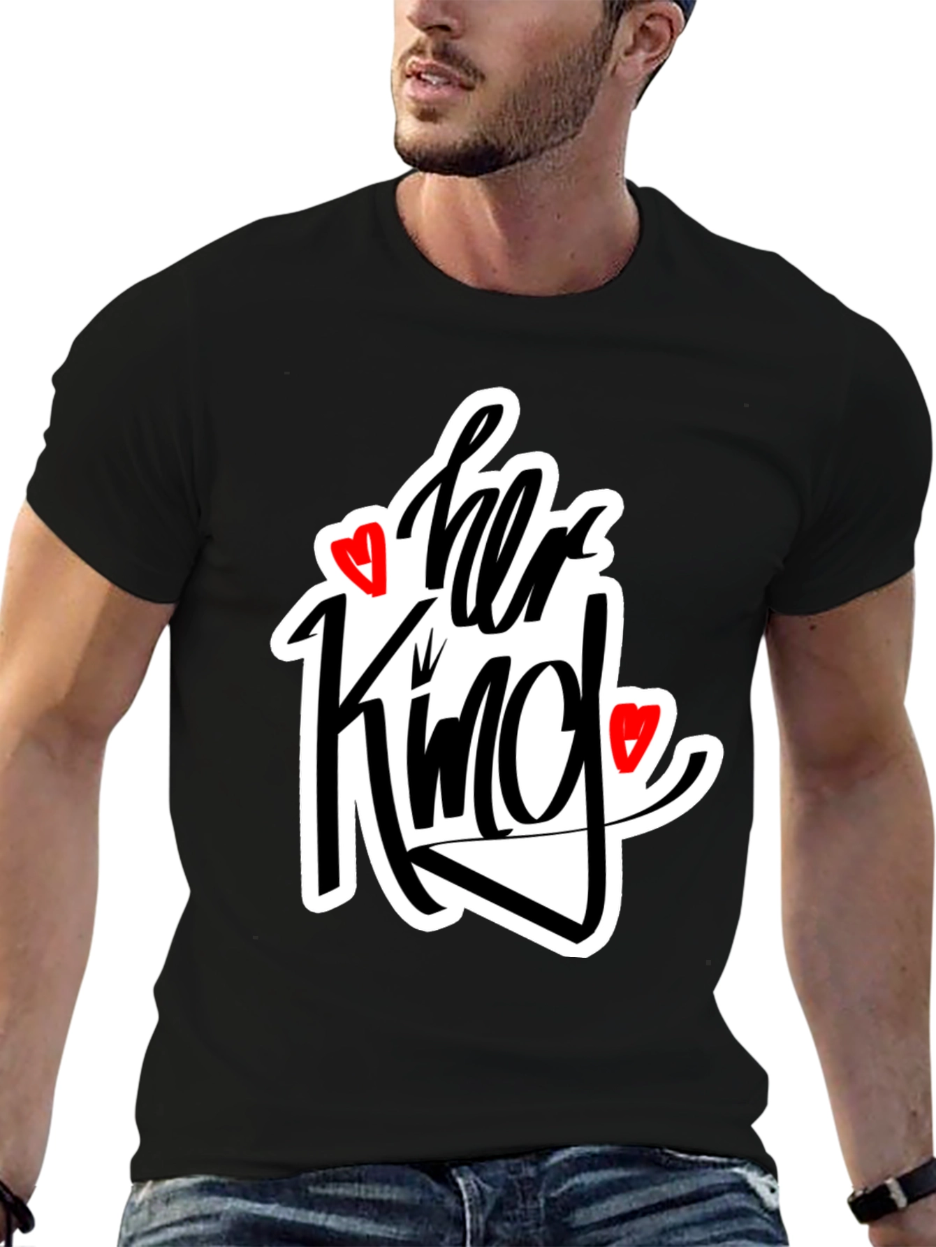 Black Her King Matching Graphic Tee Shirt view 6
