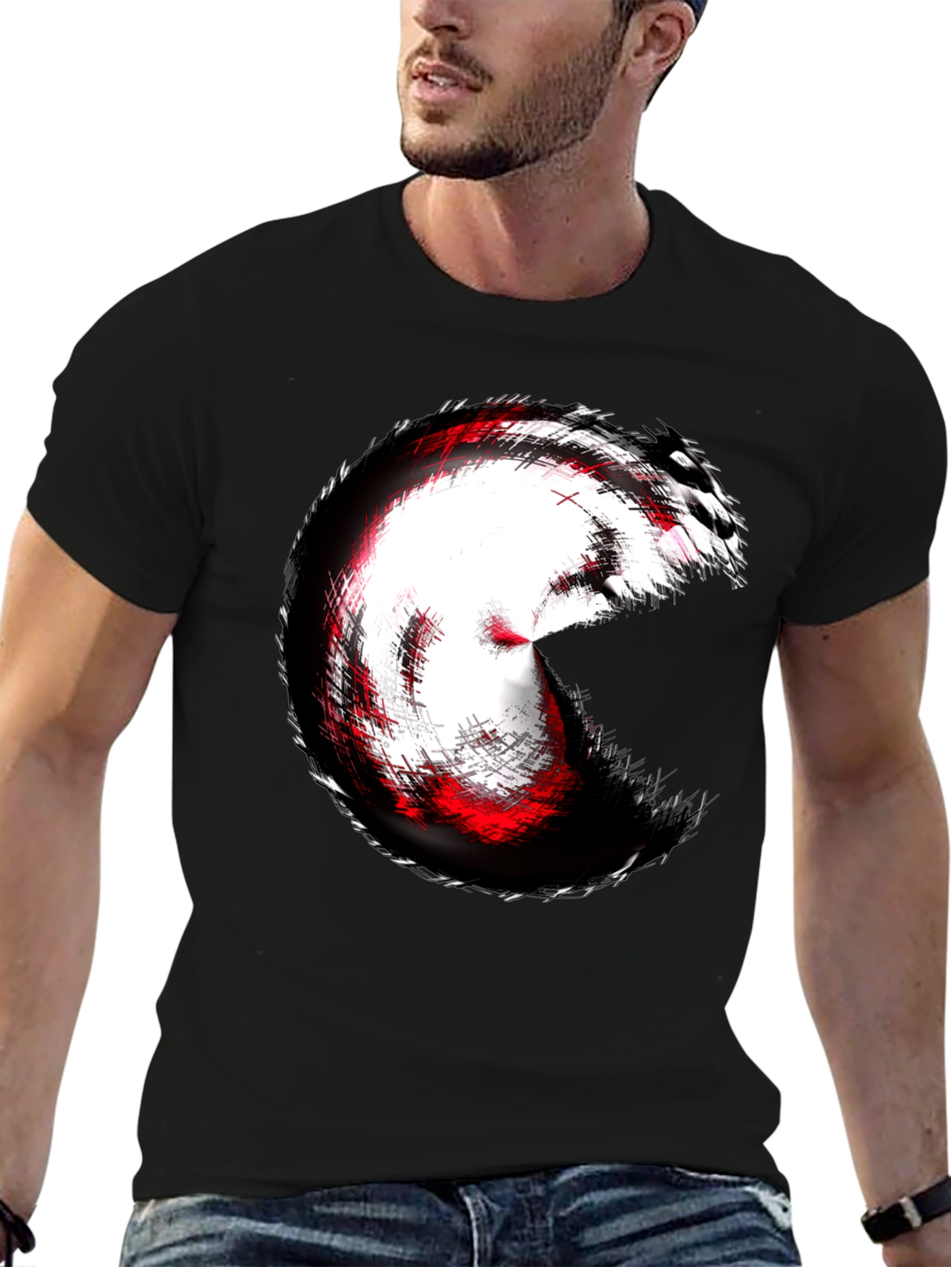 Black Abstract Circle Graphic Tee - Black Cotton Blend view 6