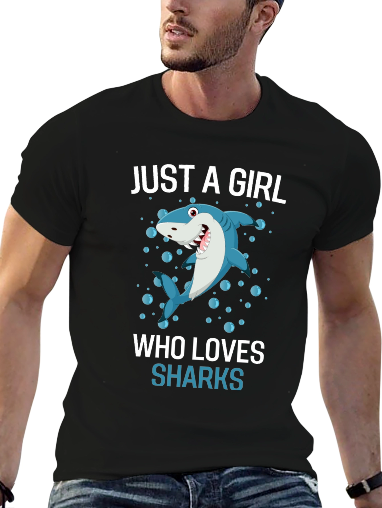 Black Just A Girl Who Loves Sharks T-Shirt view 6