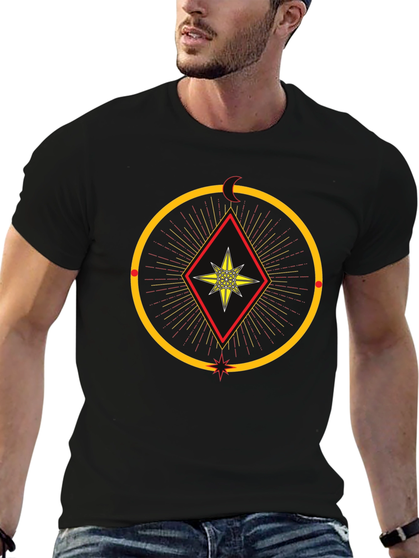 Black Mystic Star Graphic Tee - Black Cotton Blend T-Shirt view 6