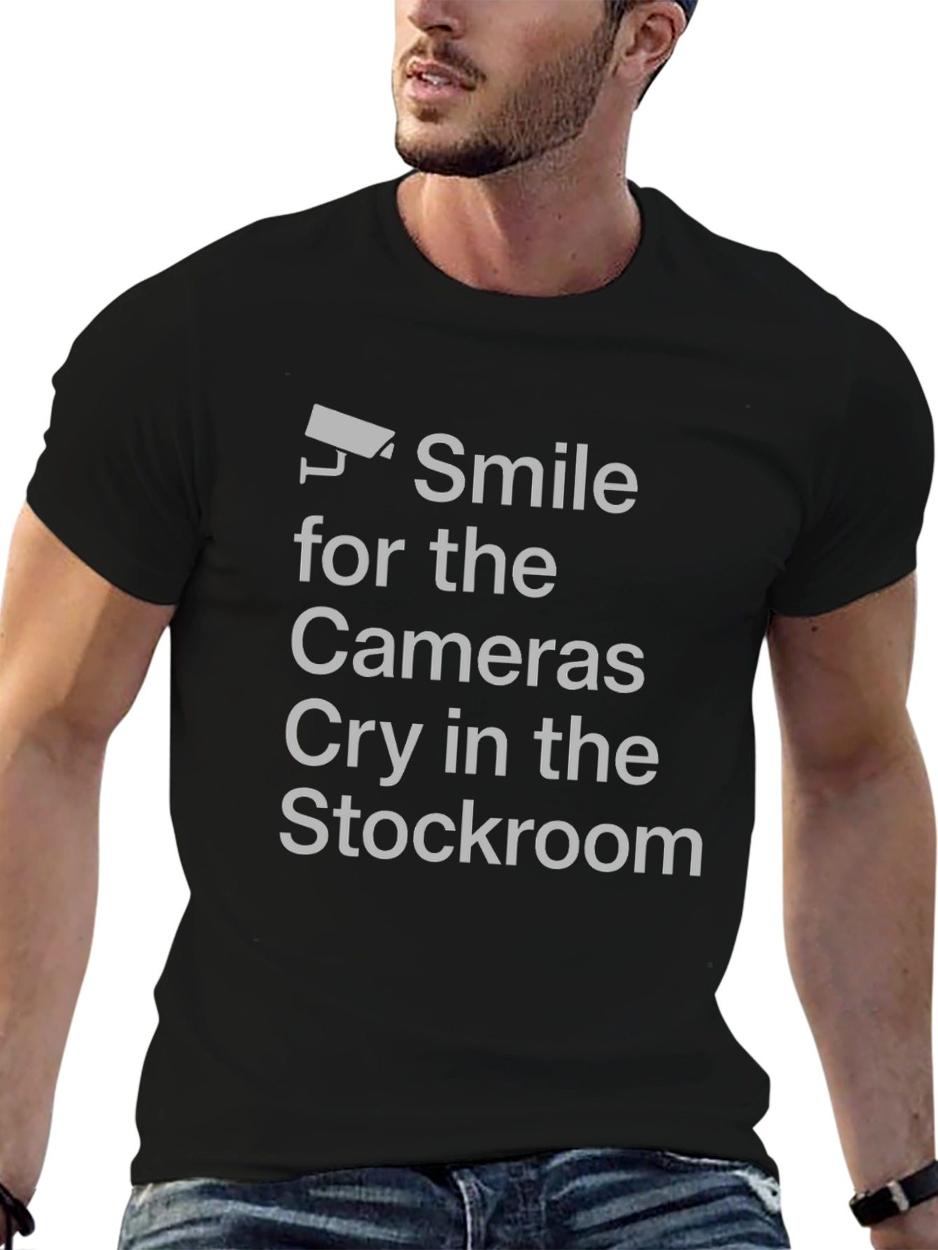Black Smile for the Cameras Graphic Tee - Funny Slogan Shirt view 6