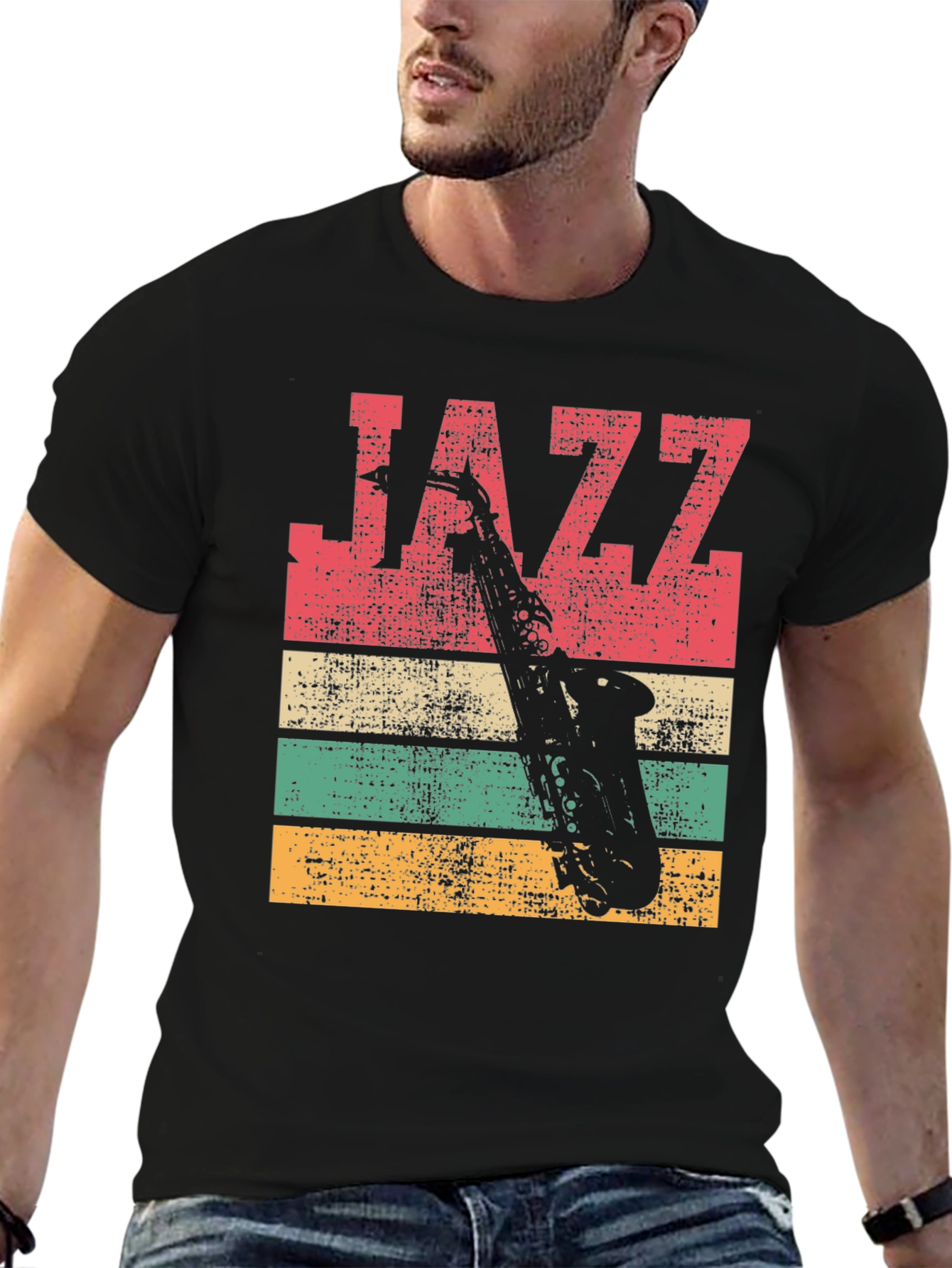Black Vintage Jazz Saxophone T-Shirt view 6