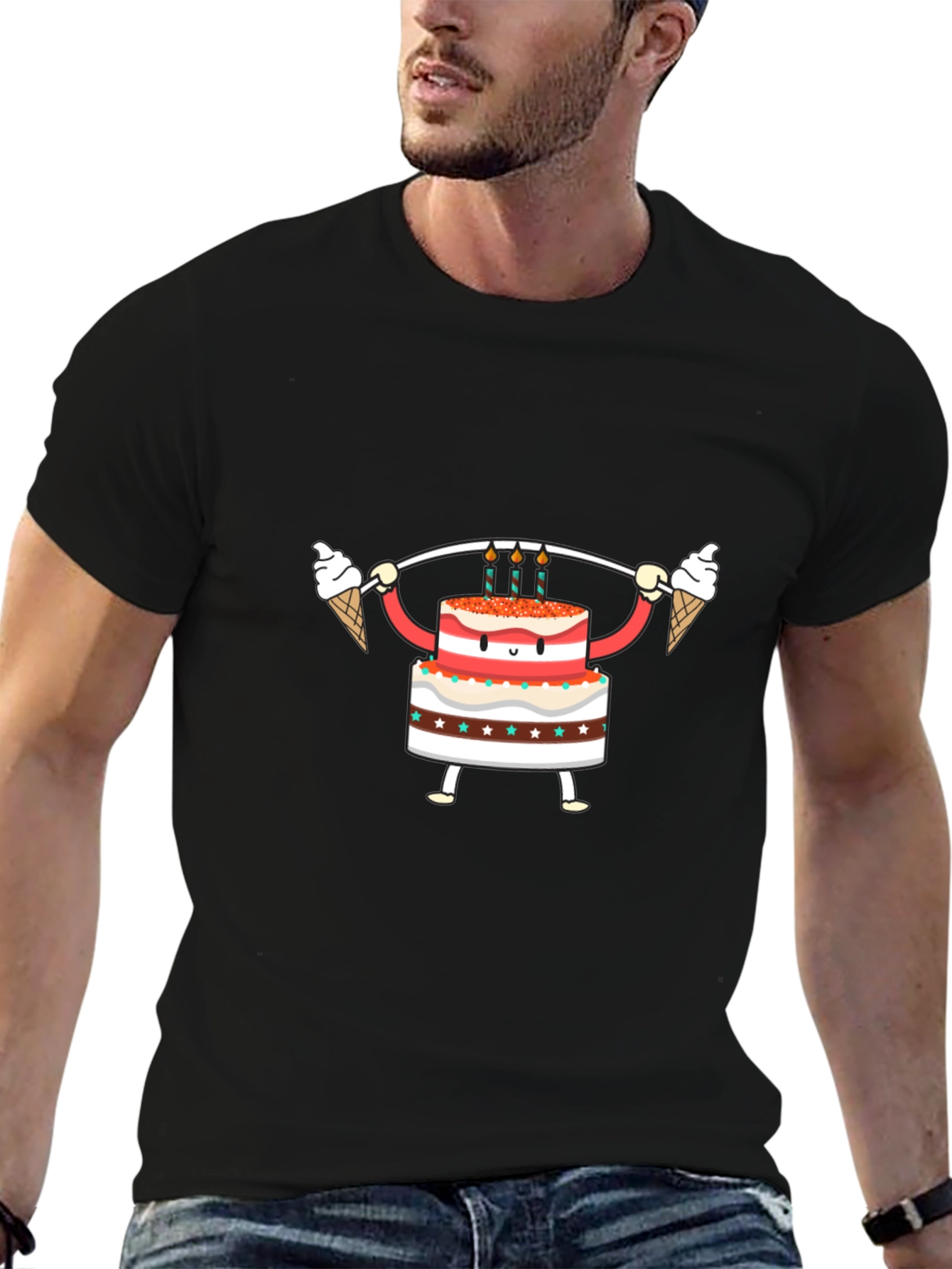 Black Cake Lifting Weights Graphic Tee view 6