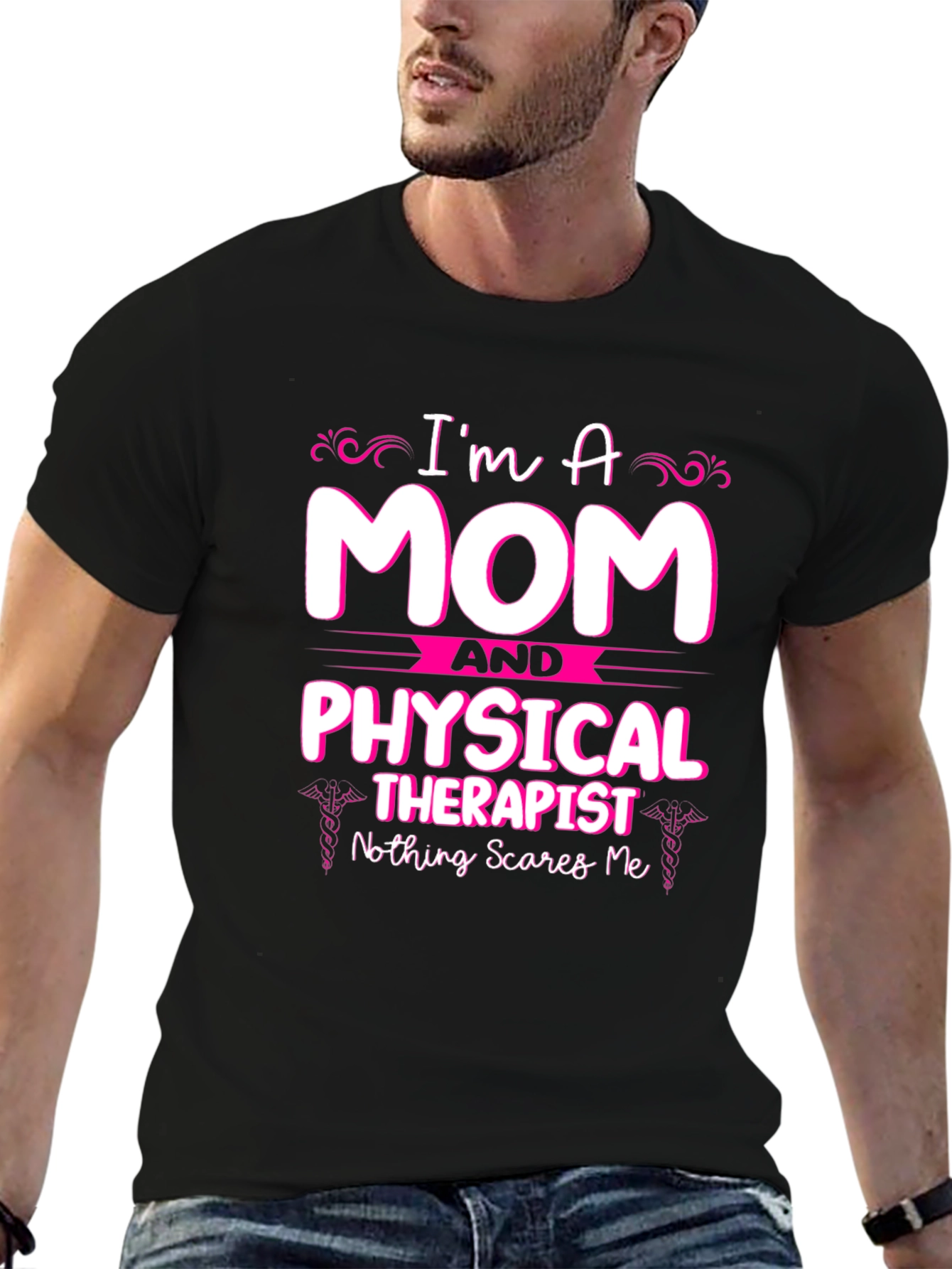 Black Mom Physical Therapist T-Shirt - Nothing Scares Me view 6