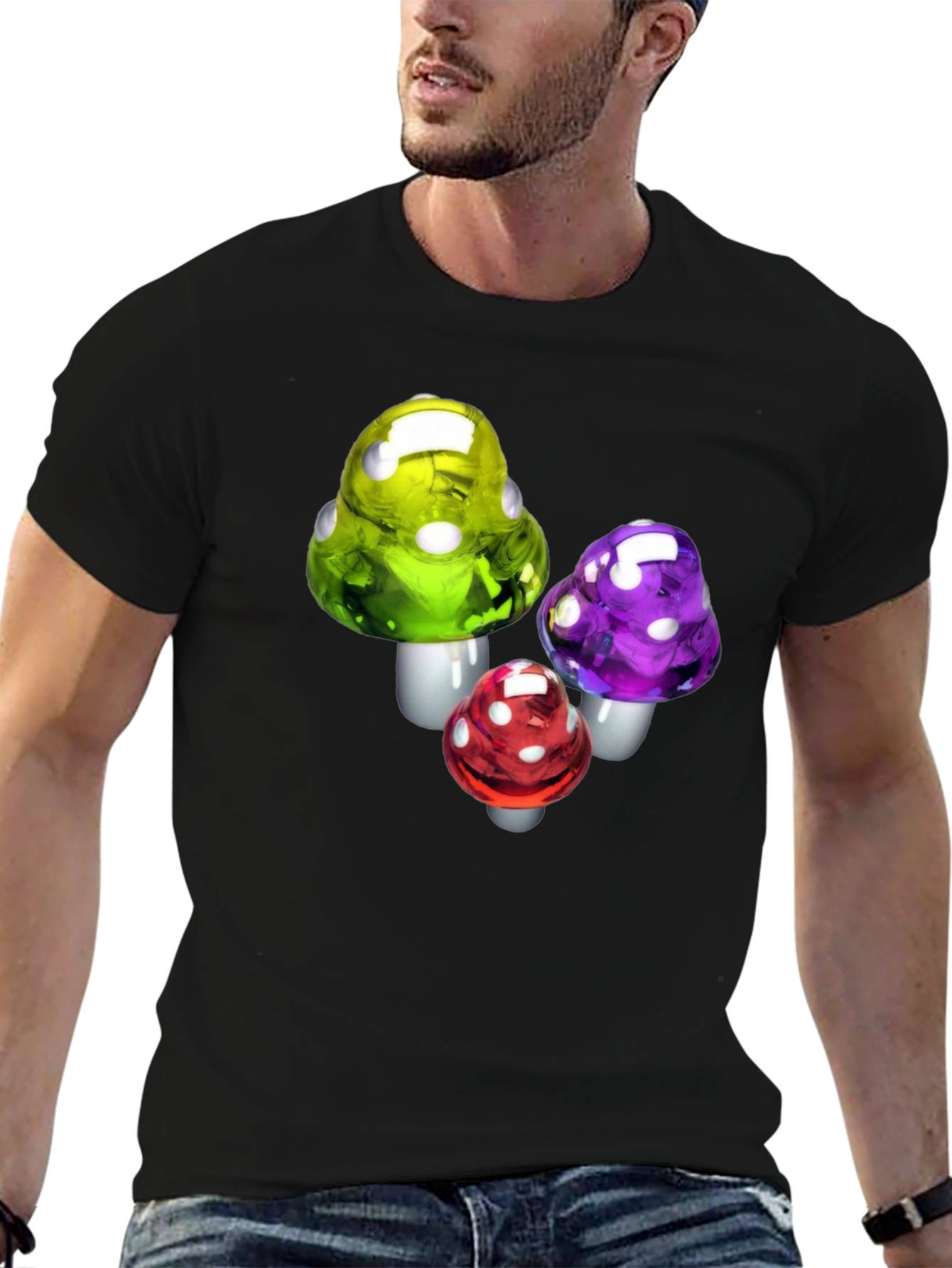 Black Mushroom T-Shirt - Funky Fungi Design view 6