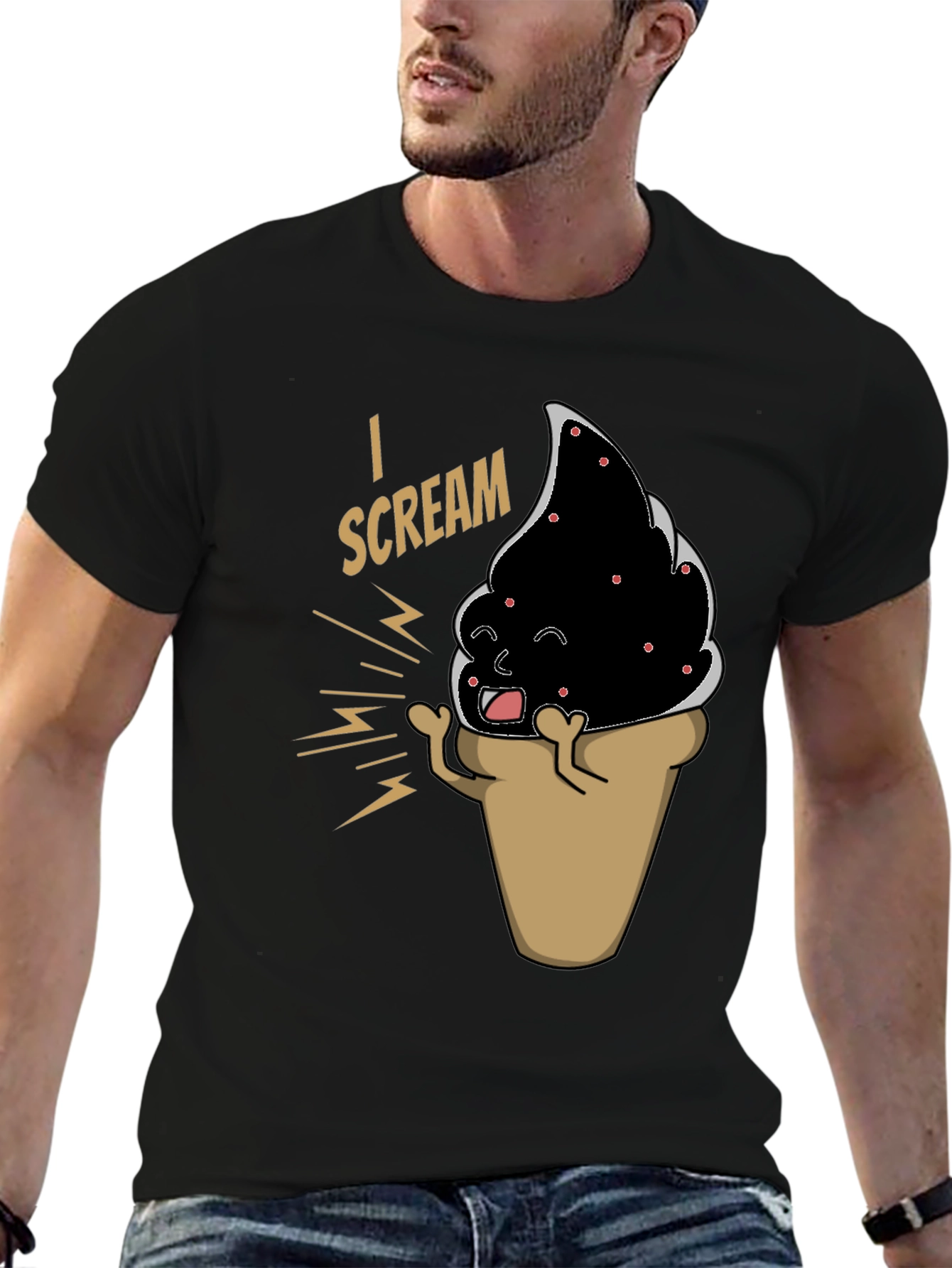 Black I Scream T-Shirt - Funny Ice Cream Cone Graphic Tee view 6