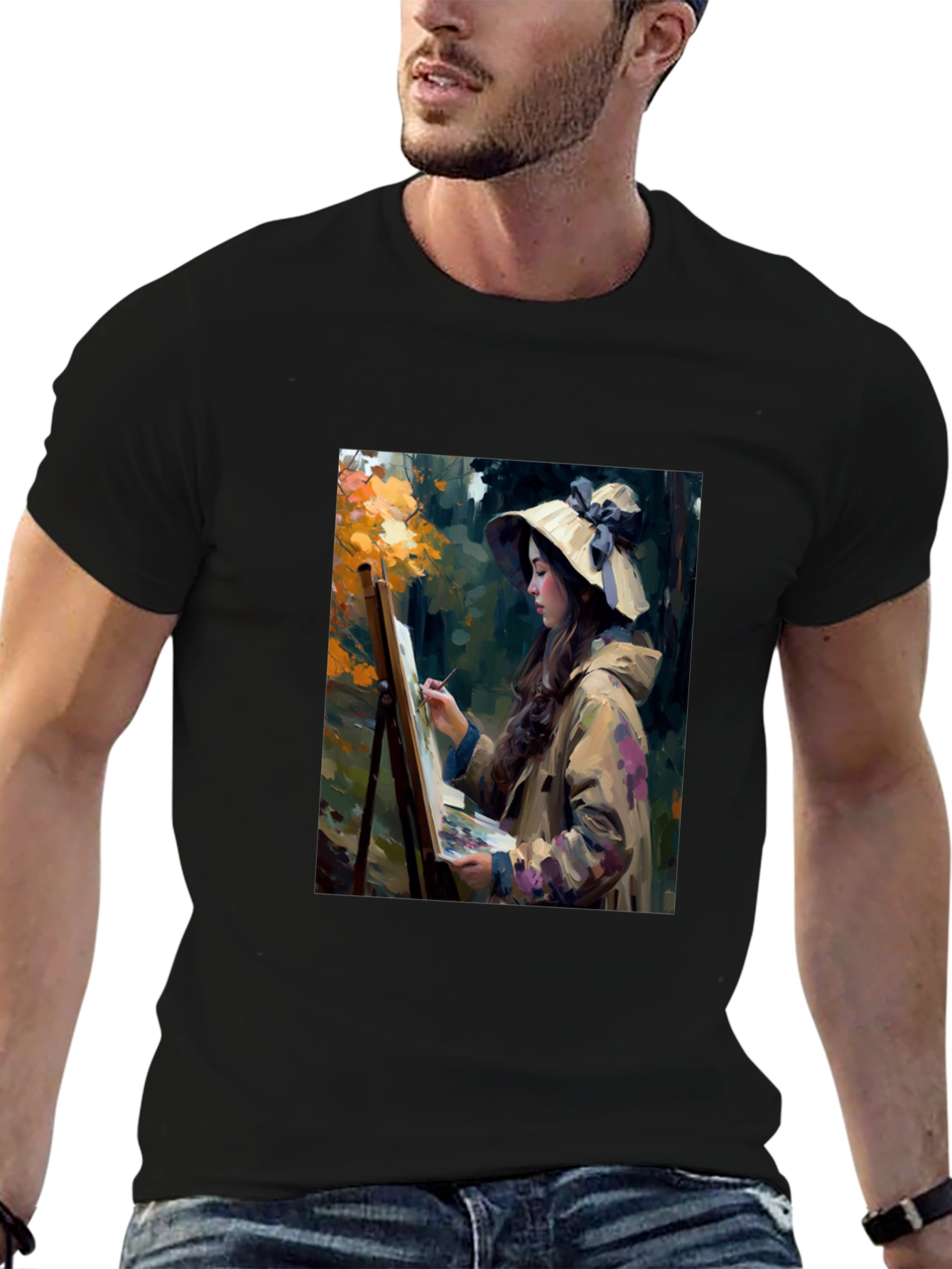 Black Artistic Woman Painting Scene Graphic T-Shirt view 6