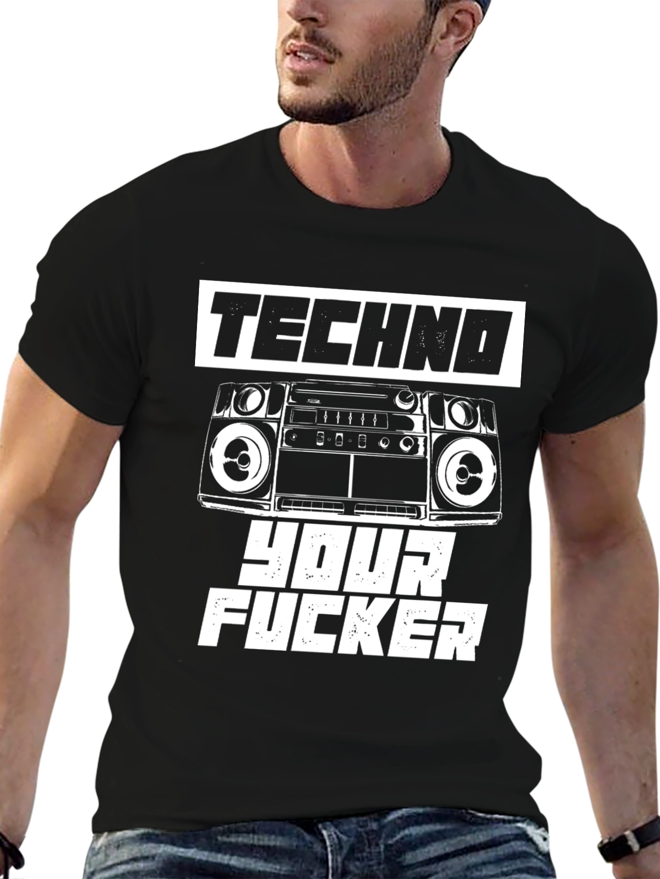 Black Techno Your F*cker Graphic T-Shirt view 6
