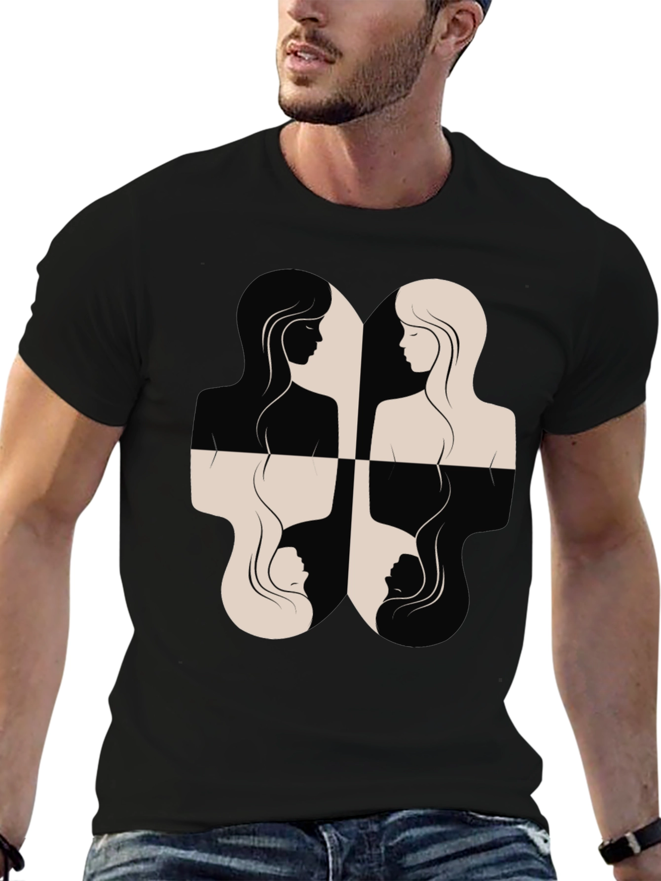 Black Yin Yang Women's Silhouette Graphic Tee - Black view 6