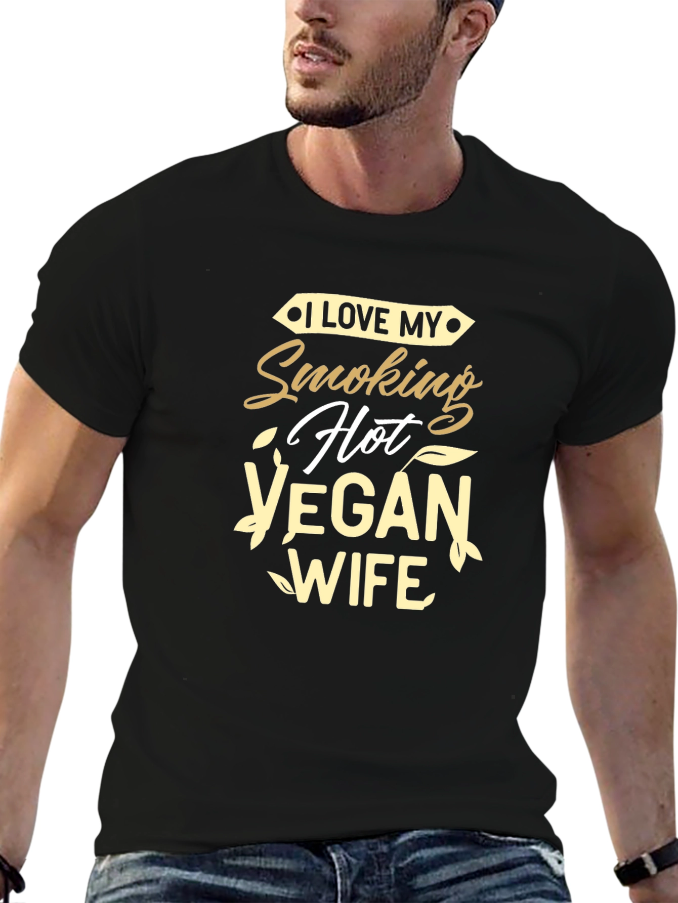 Black I Love My Smoking Hot Vegan Wife T-Shirt view 6