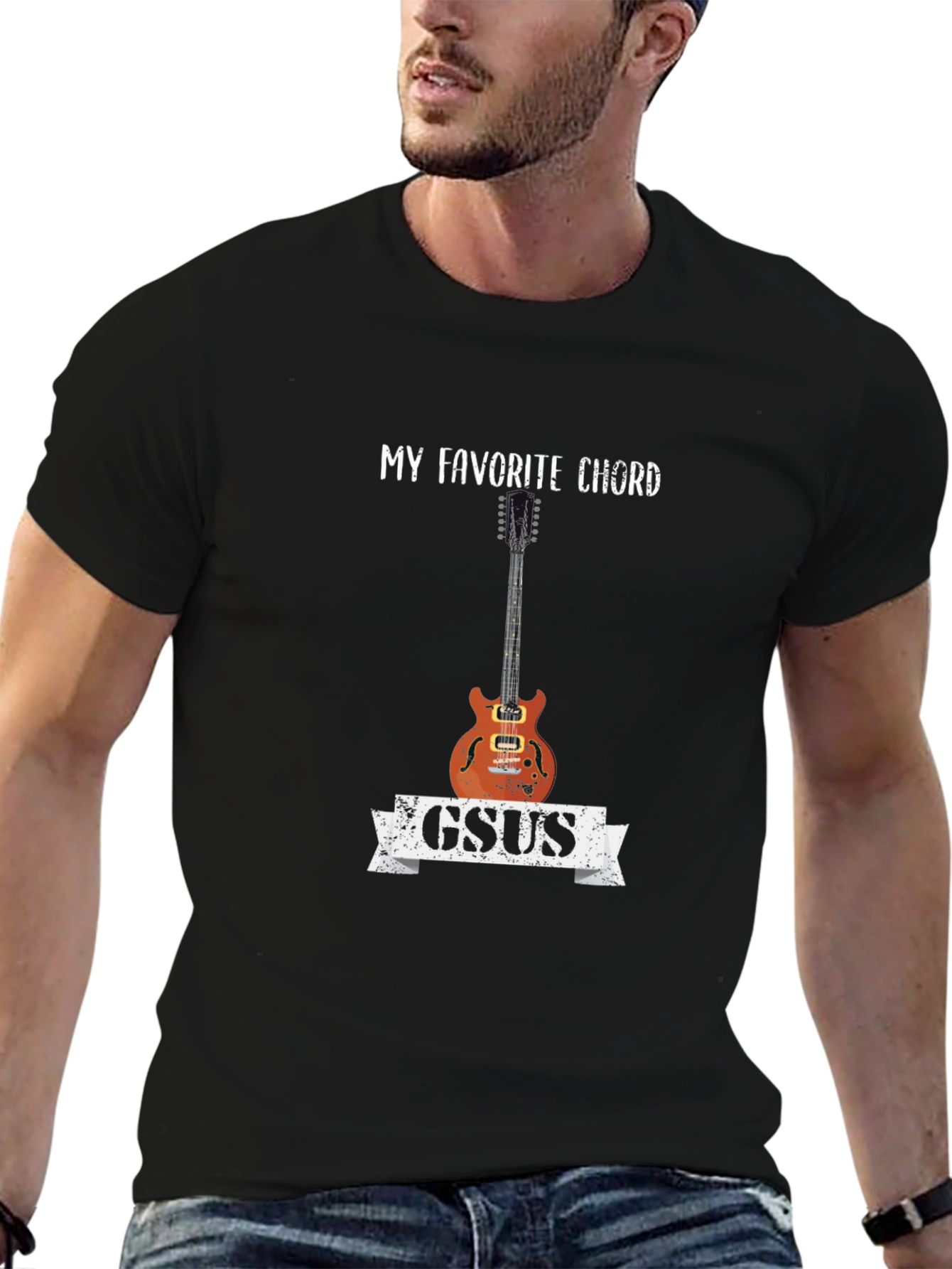 Black GSUS Guitar Chord T-Shirt - Musician Tee view 6