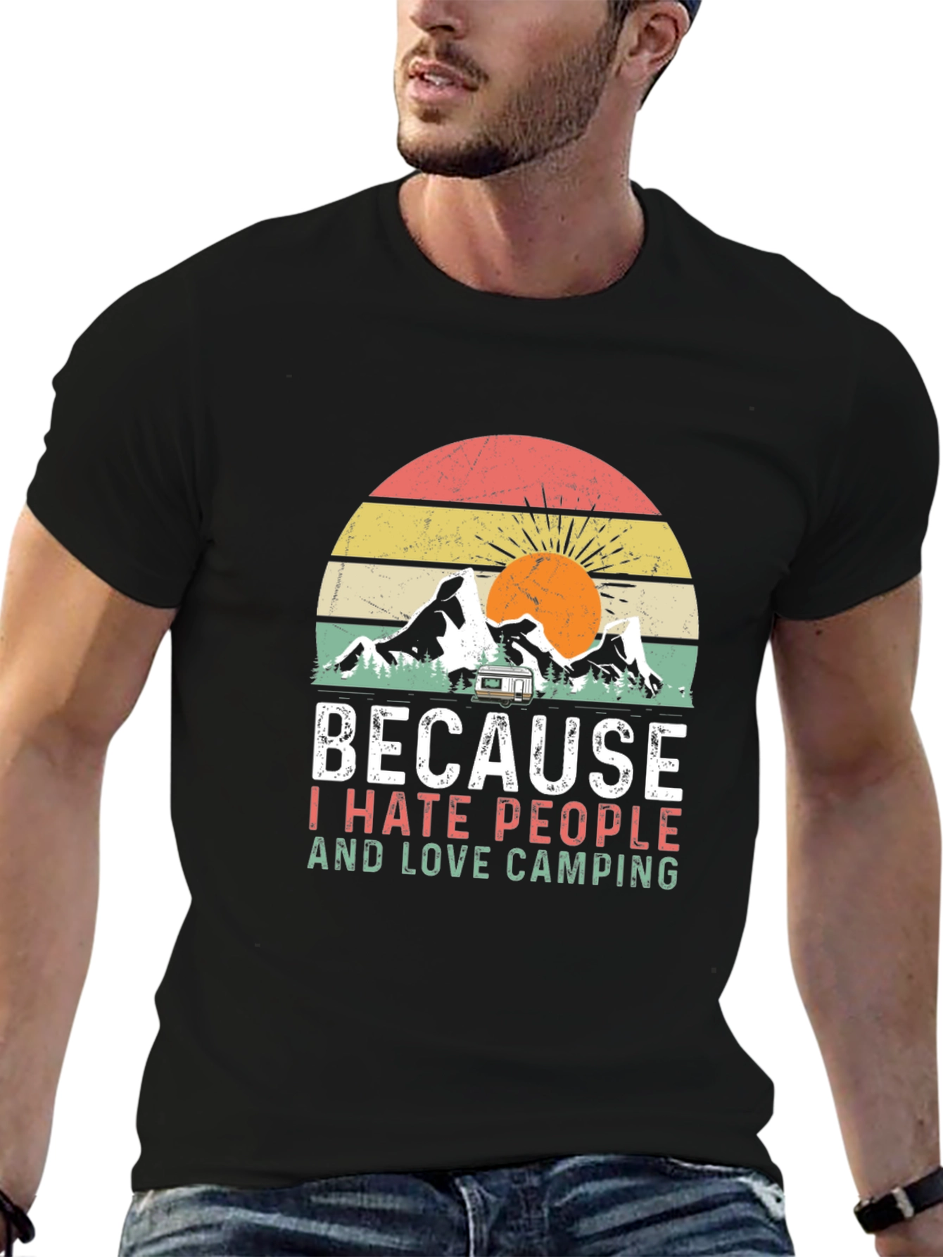 Black Because I Hate People & Love Camping T-Shirt view 6