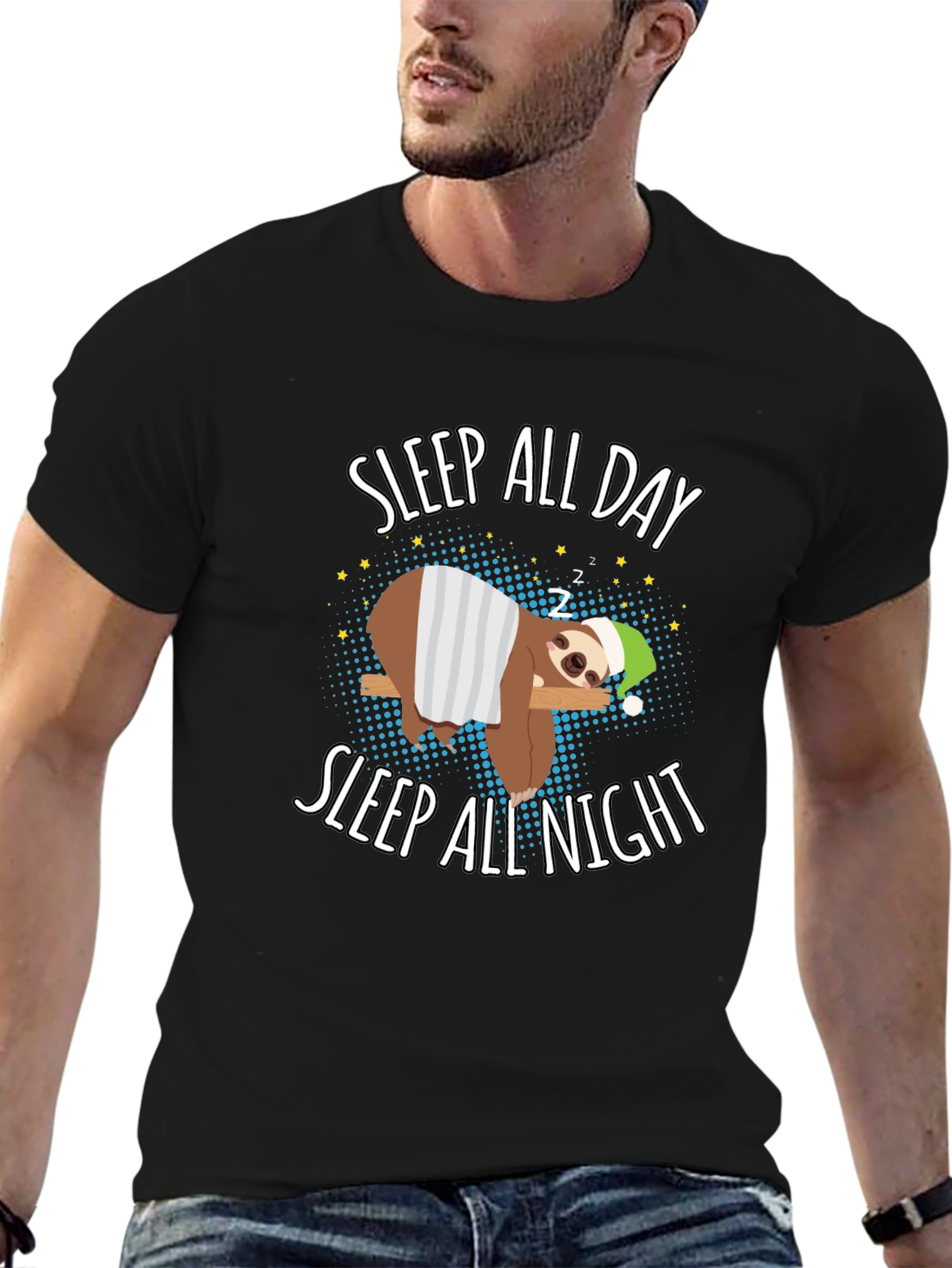 Black Sleep All Day Sloth Graphic T-Shirt view 6