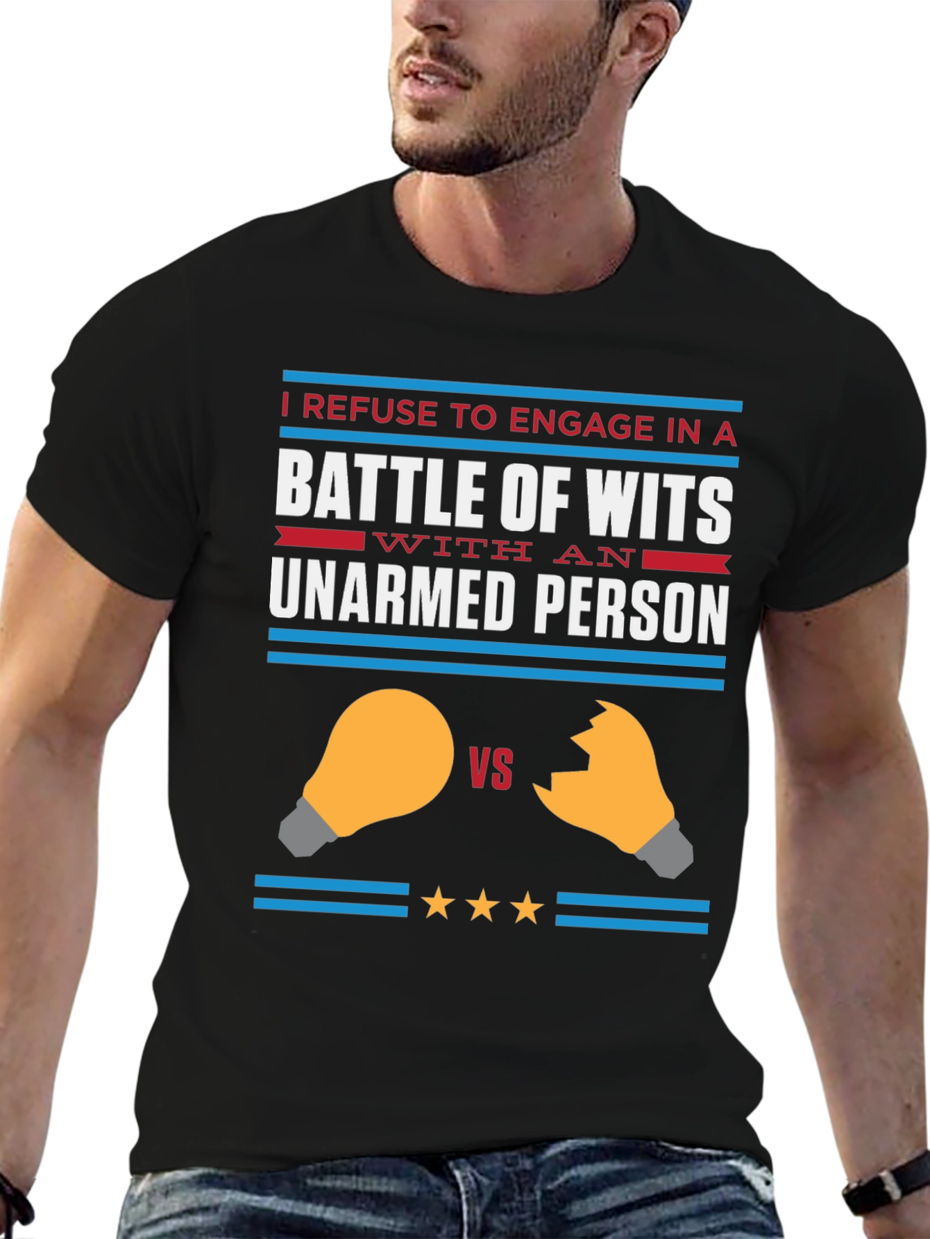 Black Humorous "Battle of Wits" Graphic Tee view 6