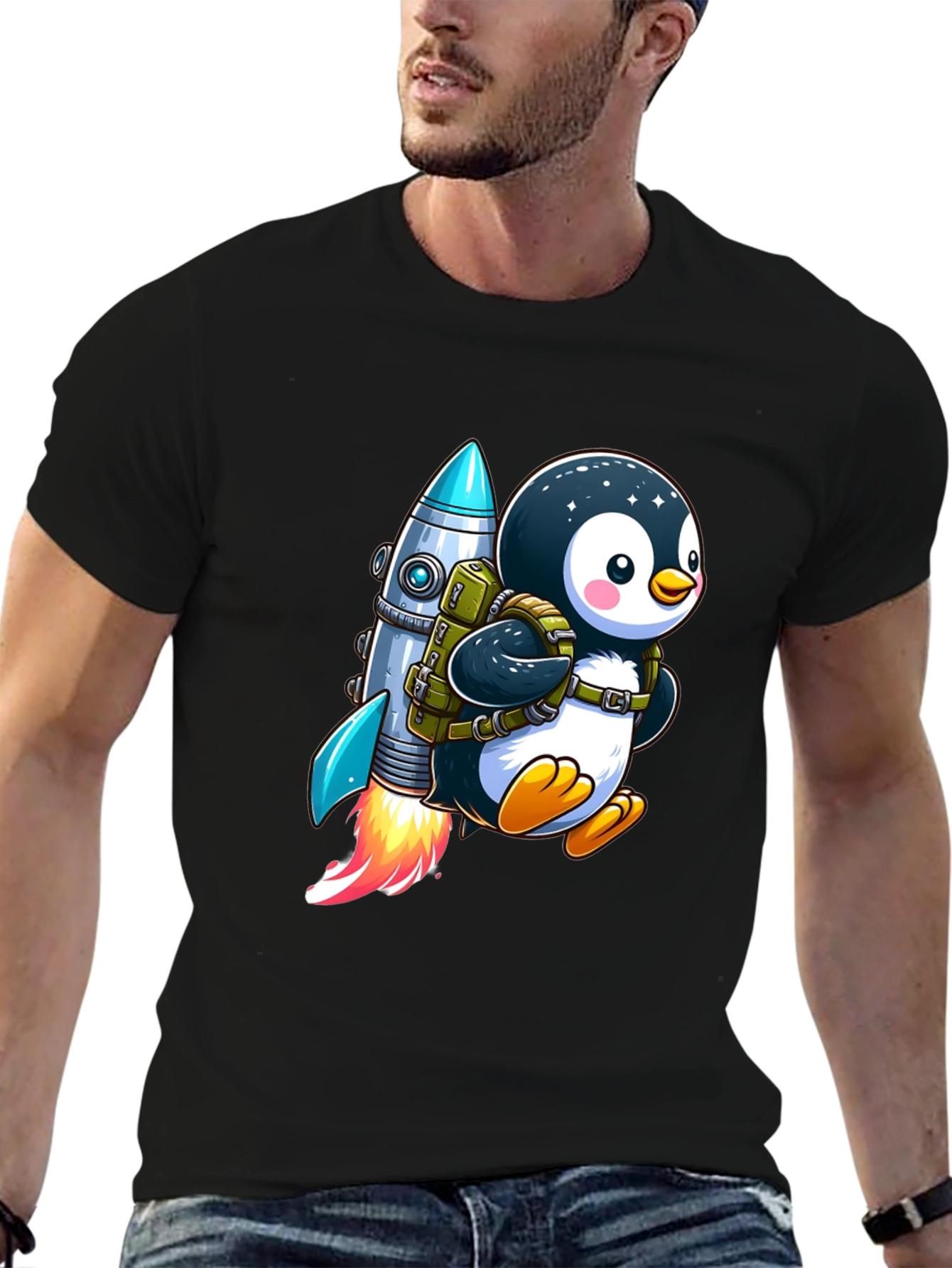 Black Penguin Astronaut T-Shirt view 6