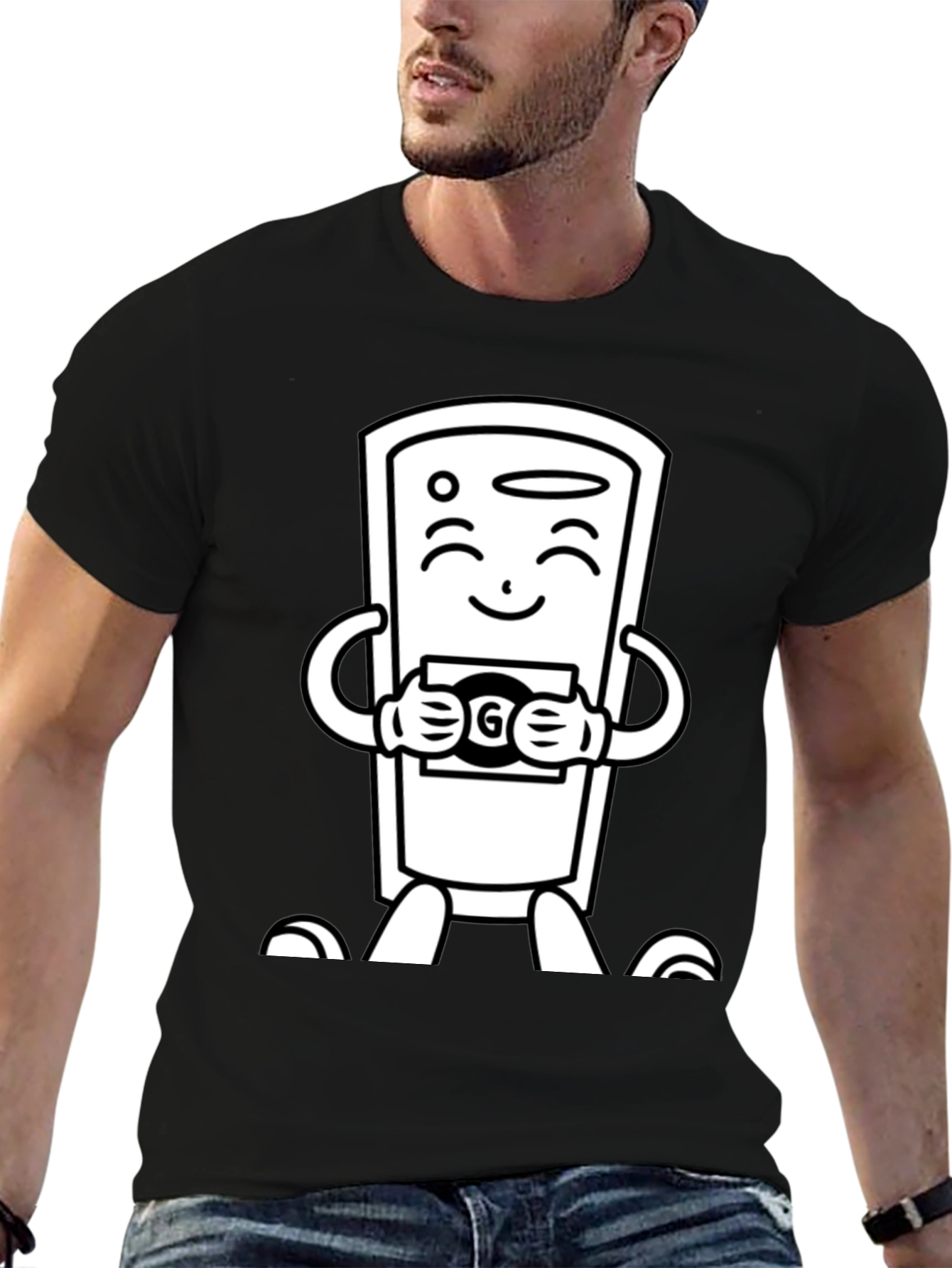 Black Cartoon Remote Black T-Shirt view 6