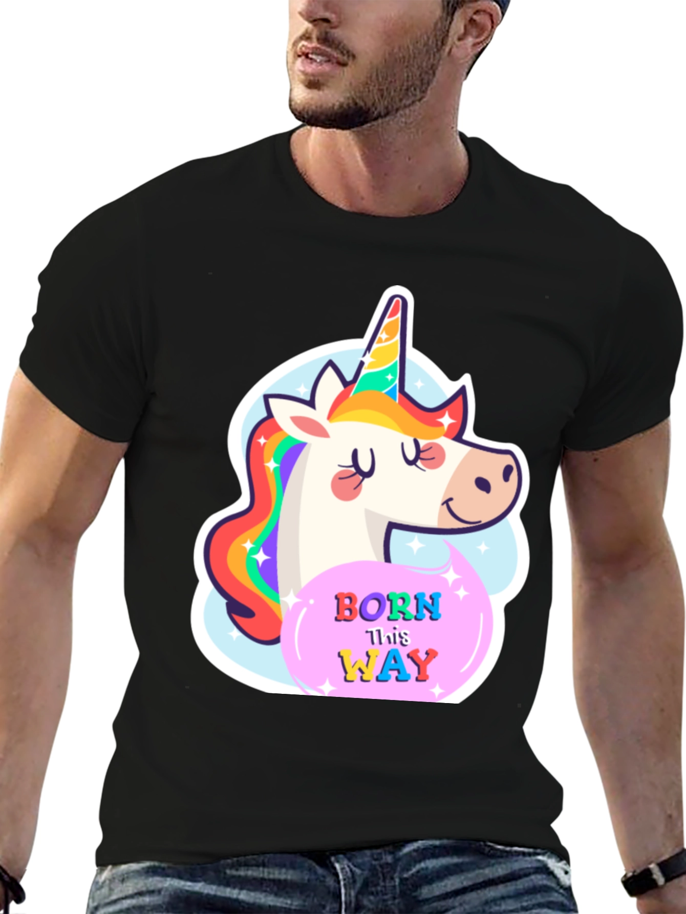 Black Unicorn Born This Way Black T-Shirt view 6