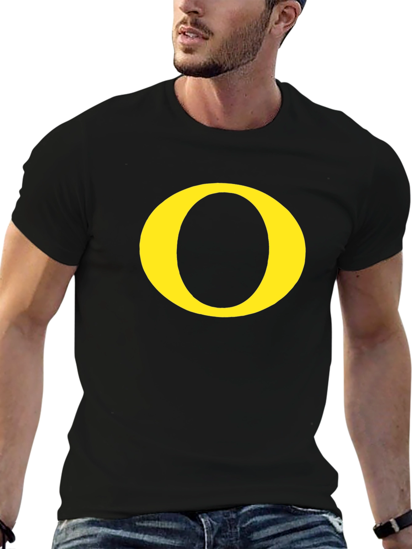 Black Black T-Shirt with Yellow 'O' Graphic view 6