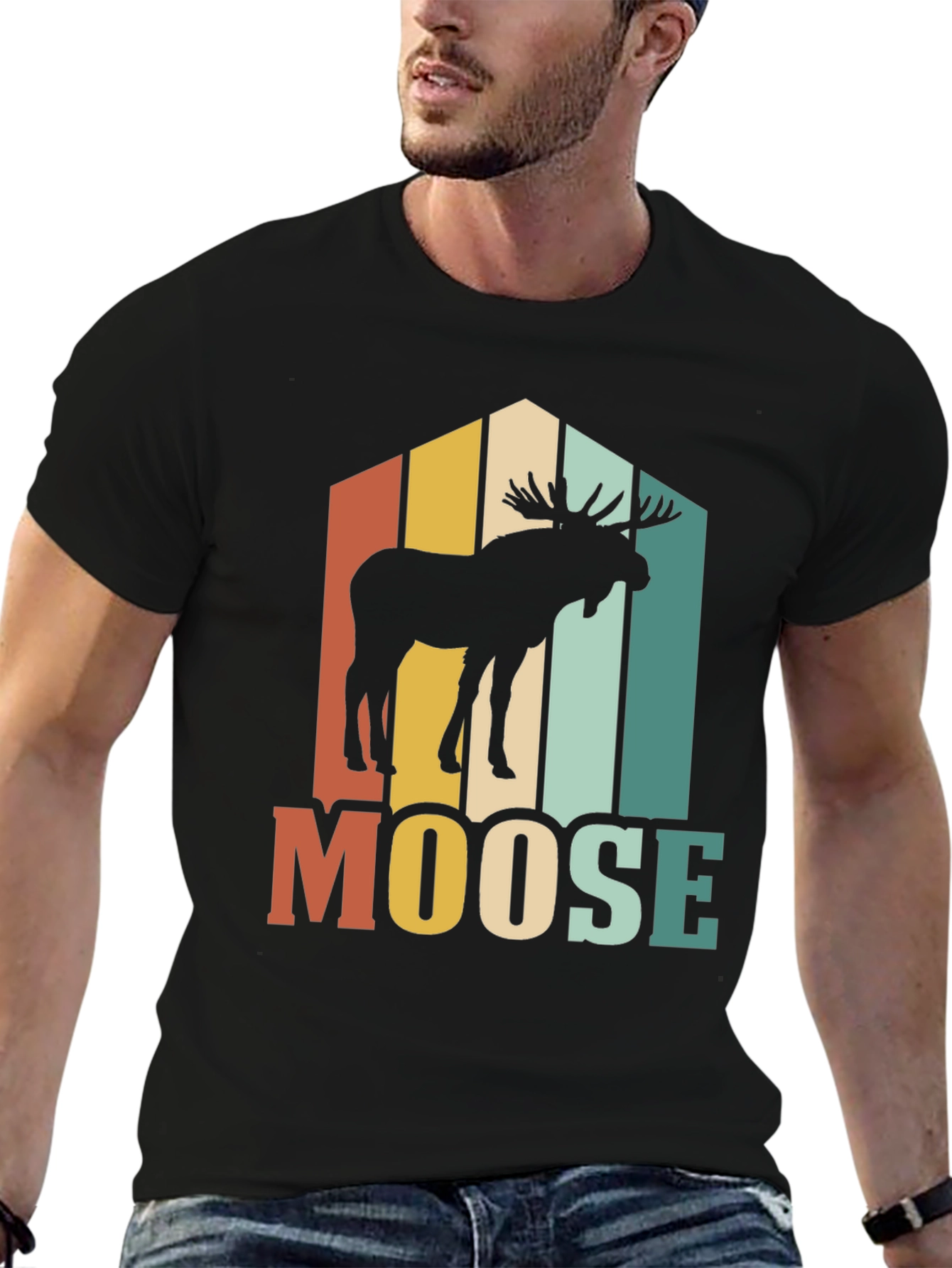 Black Retro Moose Graphic T-Shirt view 6