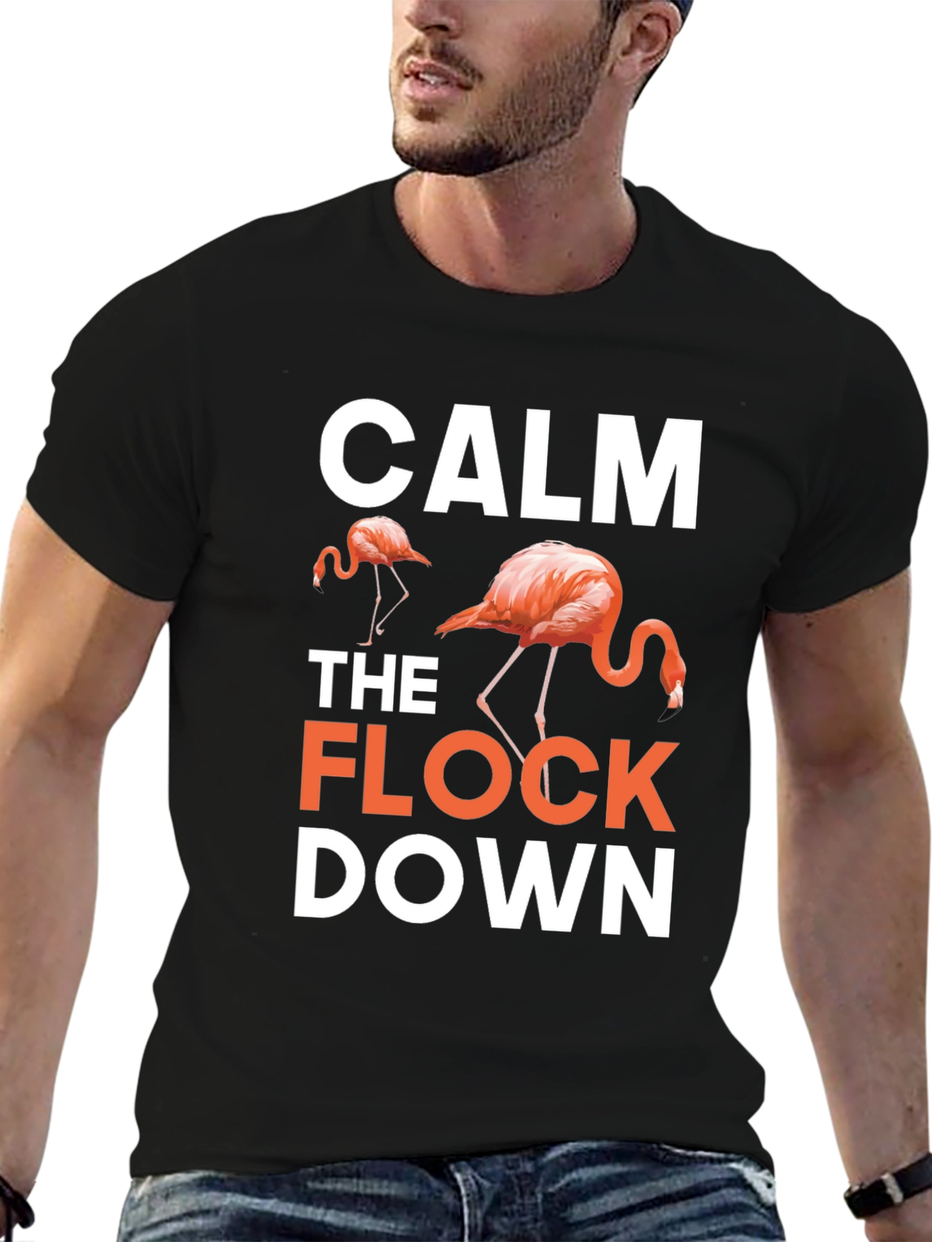 Black Calm The Flock Down Black Graphic T-Shirt view 6