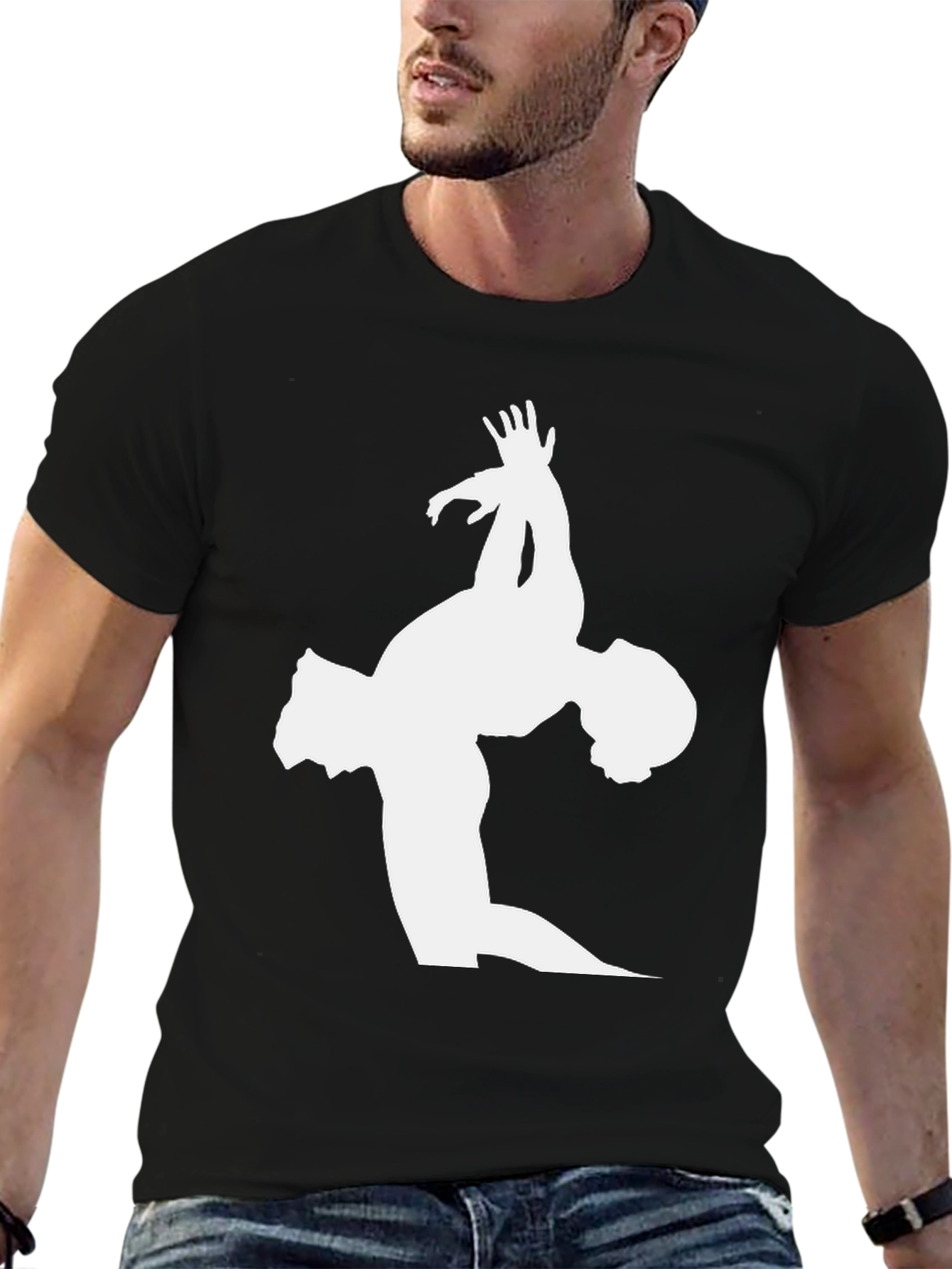 Black Gymnast Silhouette Graphic Tee - Black Cotton T-Shirt view 6