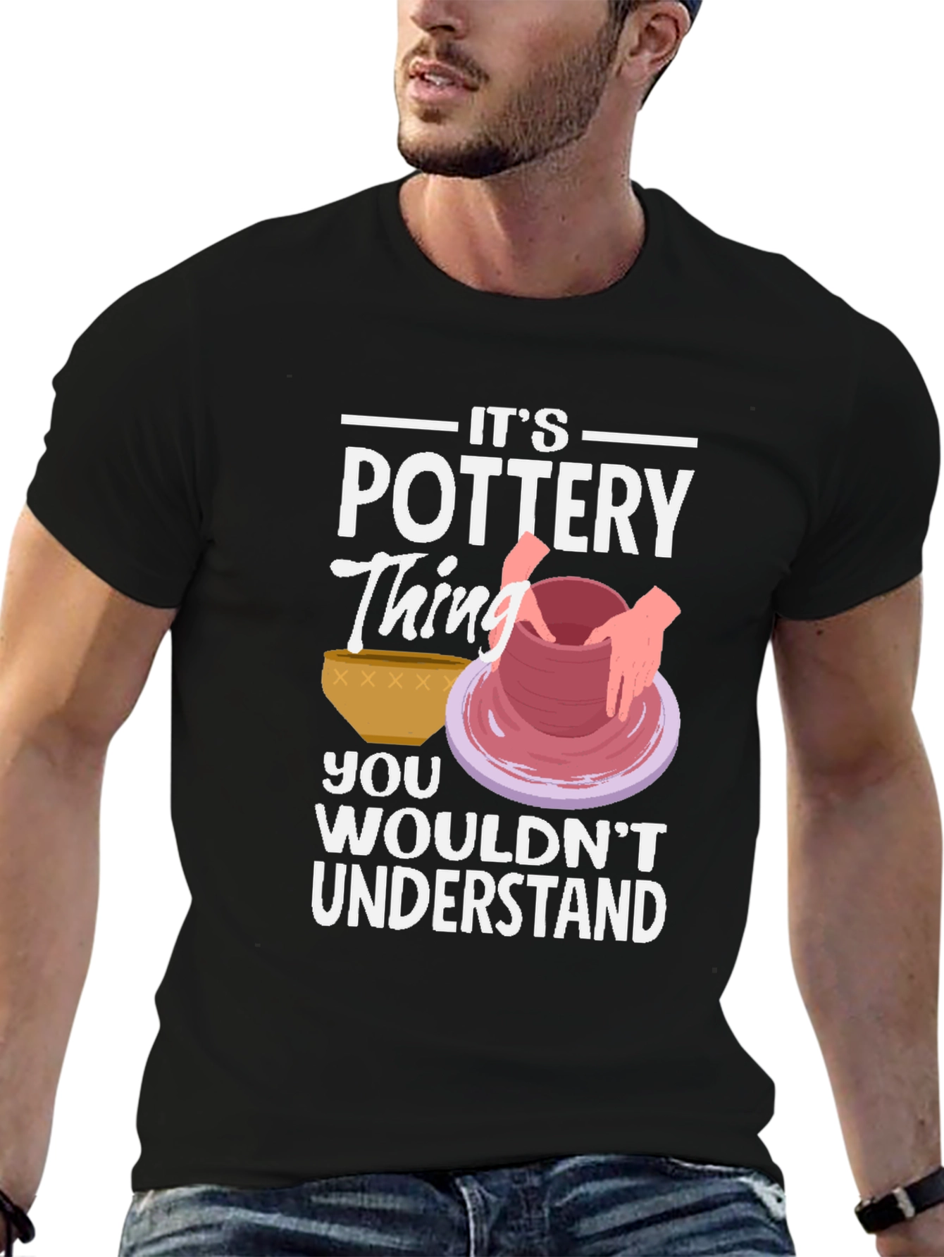 Black Pottery Thing Graphic T-Shirt - Unique Hobby Tee view 6