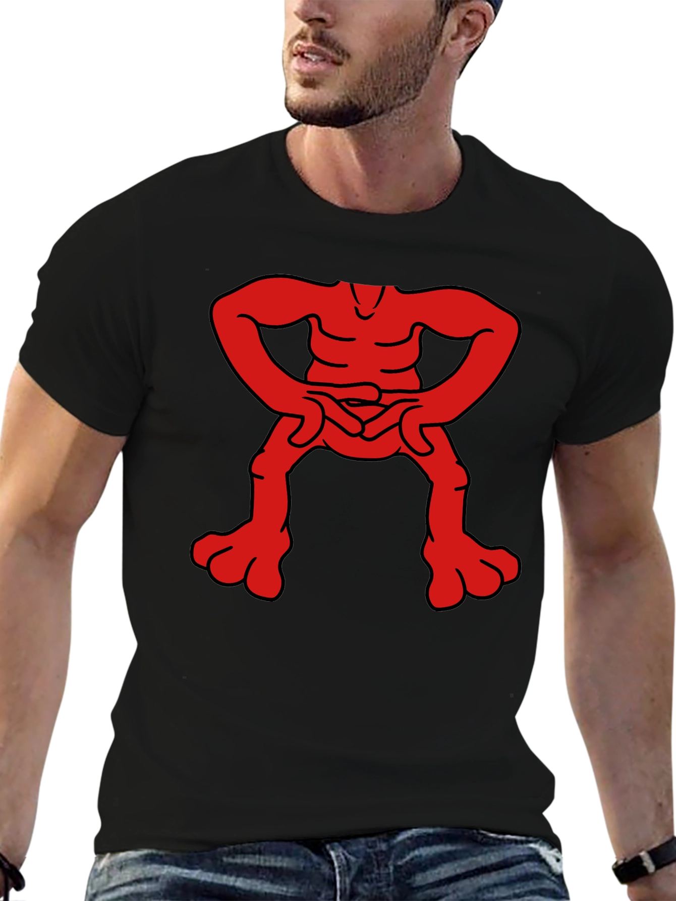 Black Unique Red Figure Graphic Black T-Shirt view 6