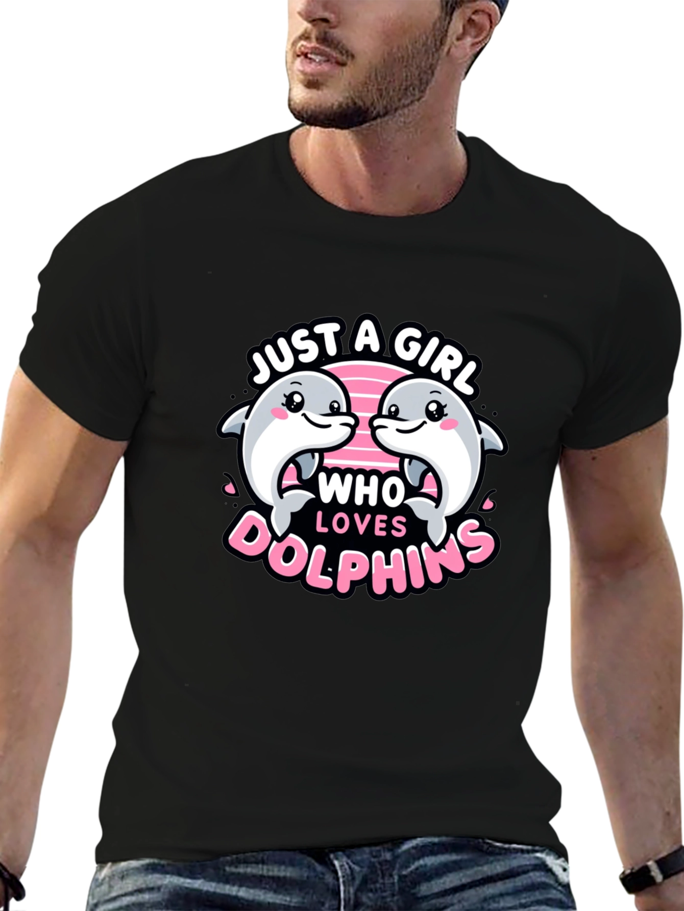 Black Just a Girl Who Loves Dolphins T-Shirt view 6