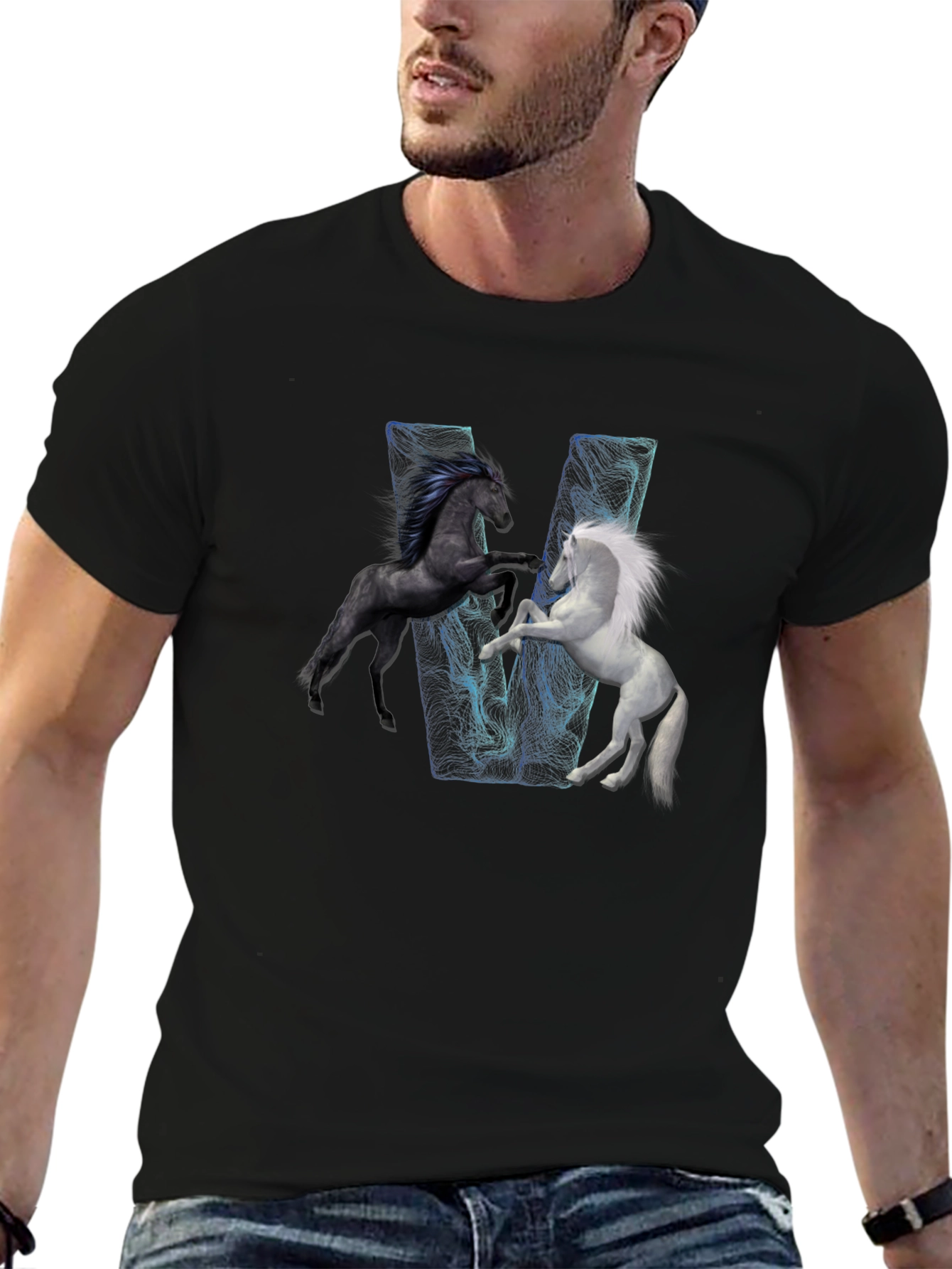 Black Black T-Shirt with Horse Design view 6
