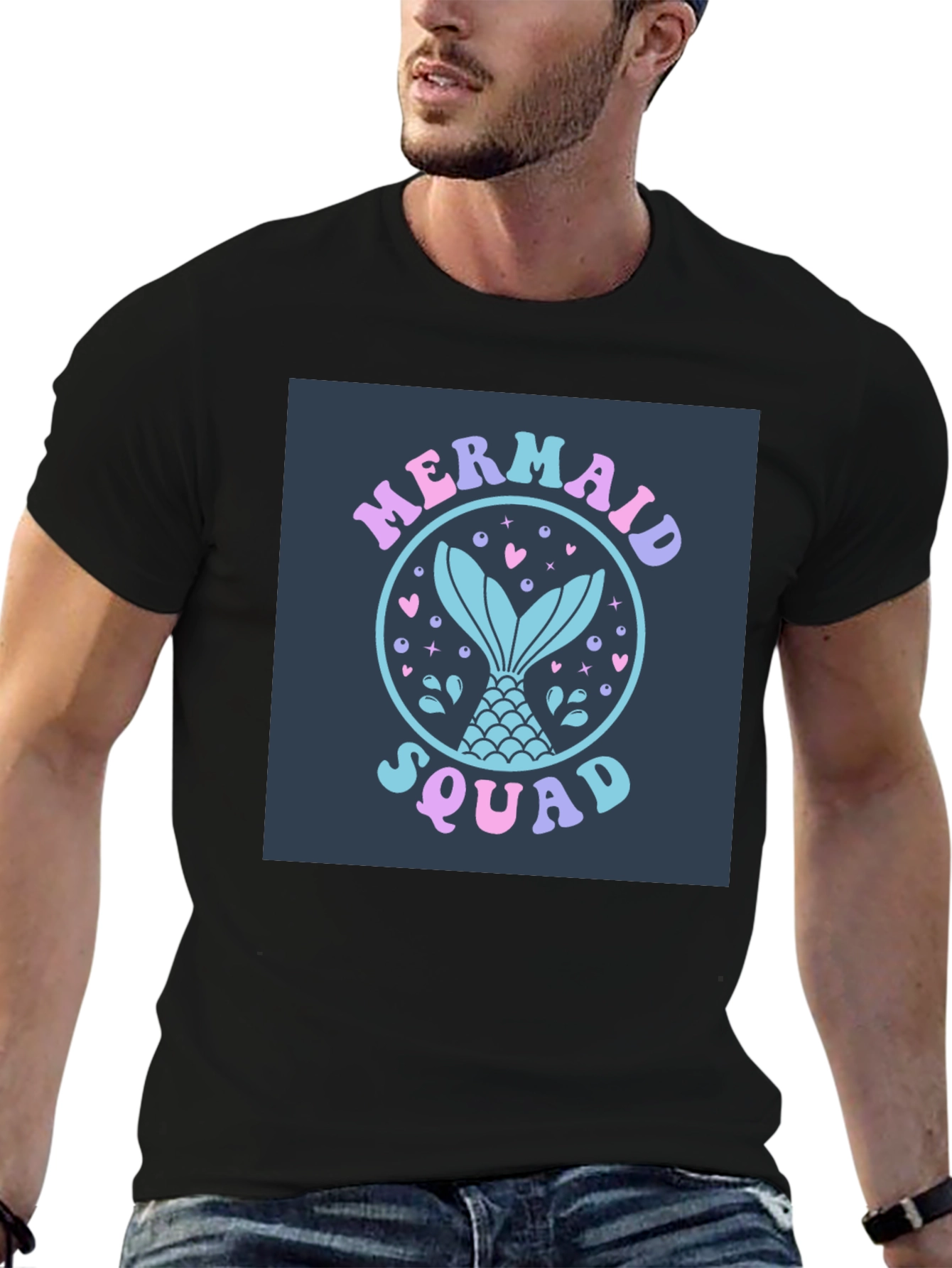 Black Mermaid Squad Graphic Tee - Black Cotton Blend view 6