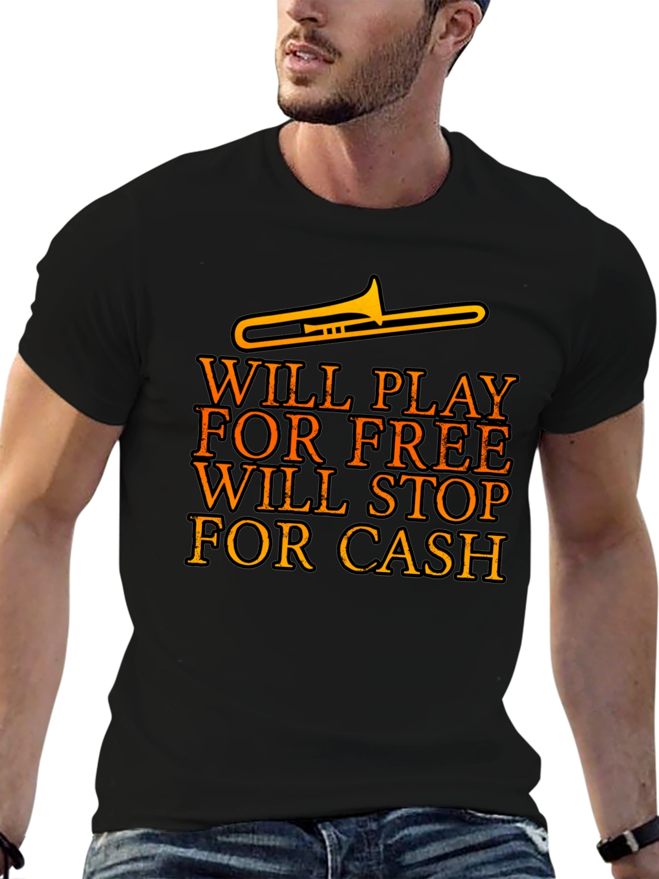Black Will Play For Free Trombone Black T-Shirt view 6