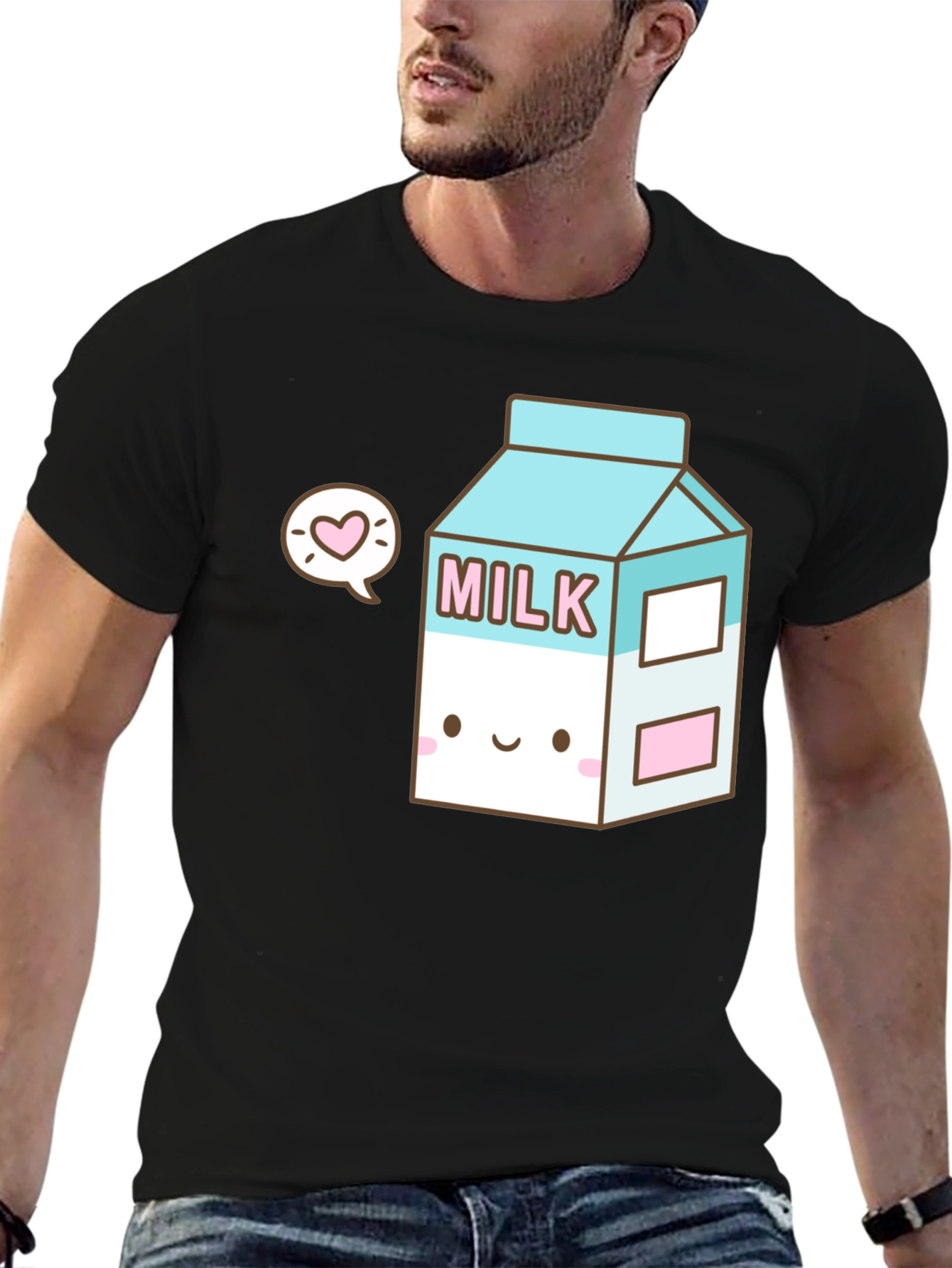 Black Kawaii Milk Carton T-Shirt - Cute & Unique Design view 6