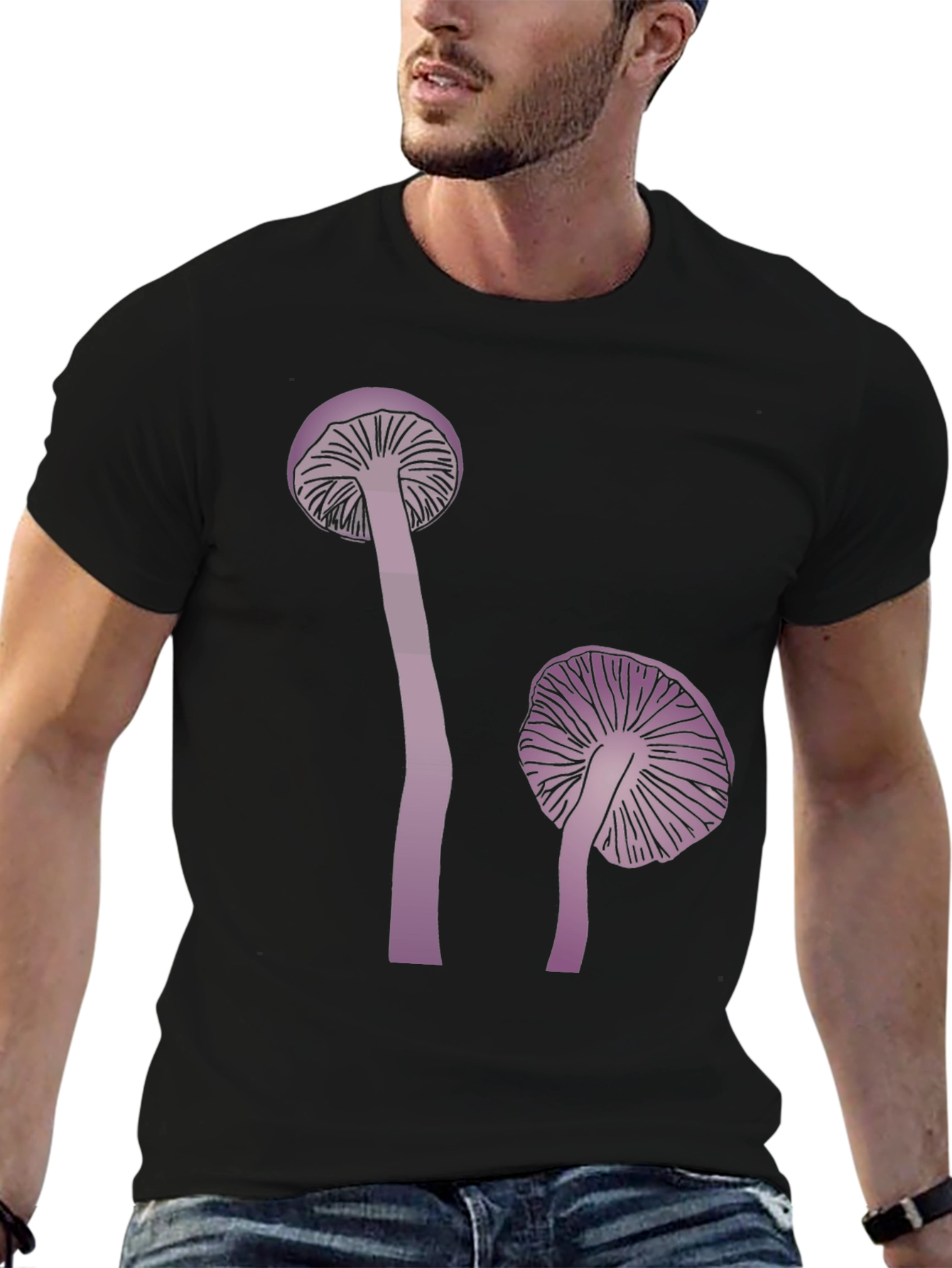 Black Mushroom Print Tee - Black Cotton Blend view 6
