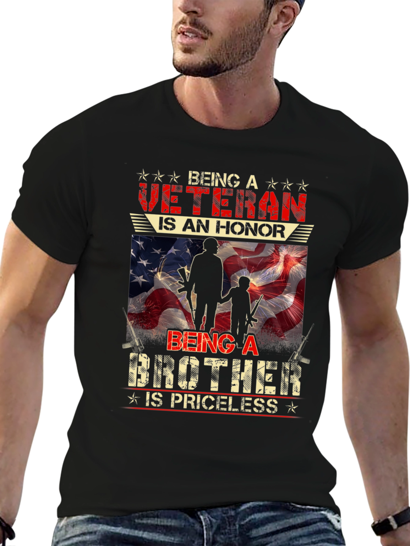 Black Veteran Brother T-Shirt - Honor Priceless Graphic Tee view 6
