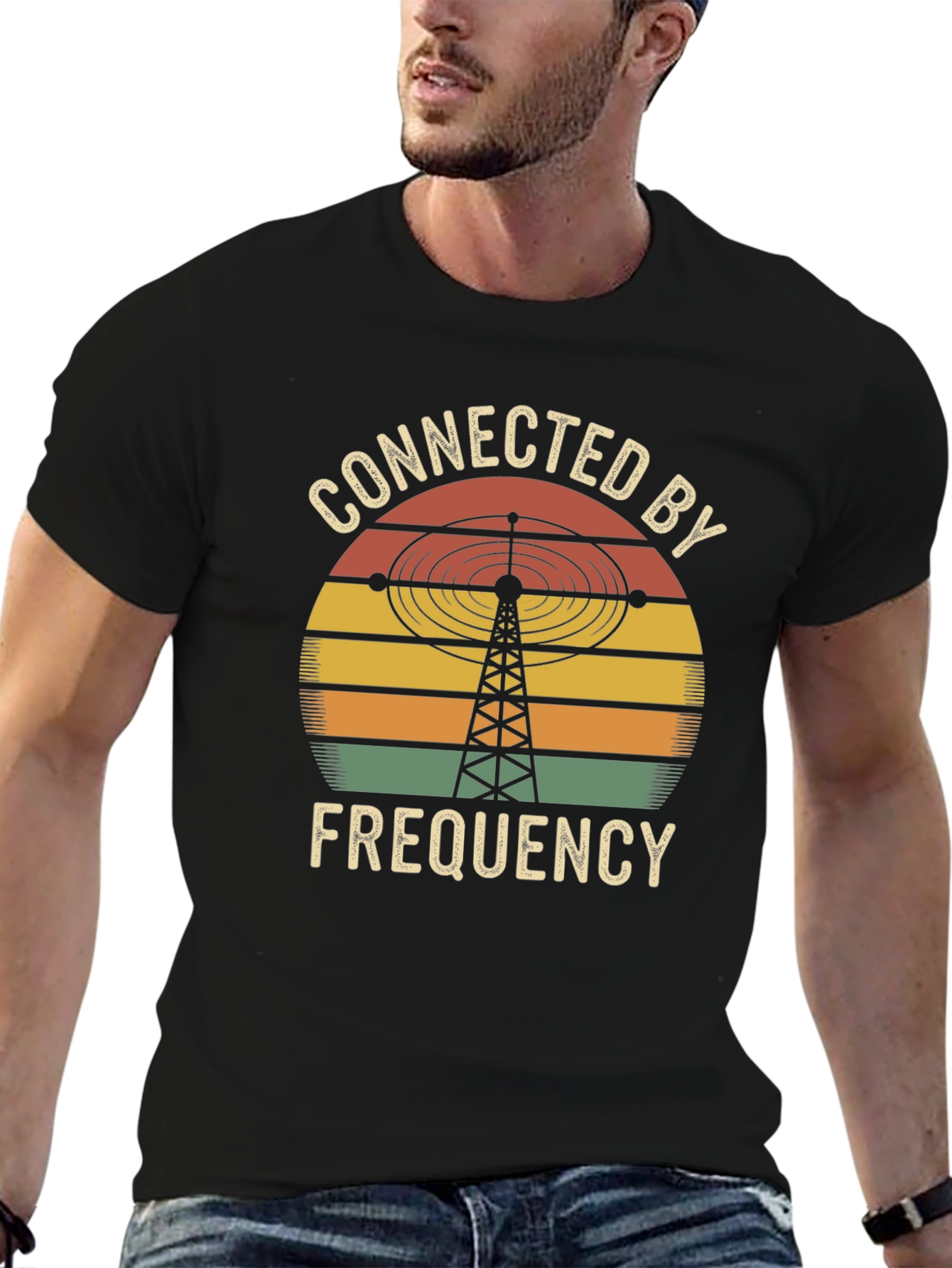Black Connected by Frequency Retro T-Shirt view 6