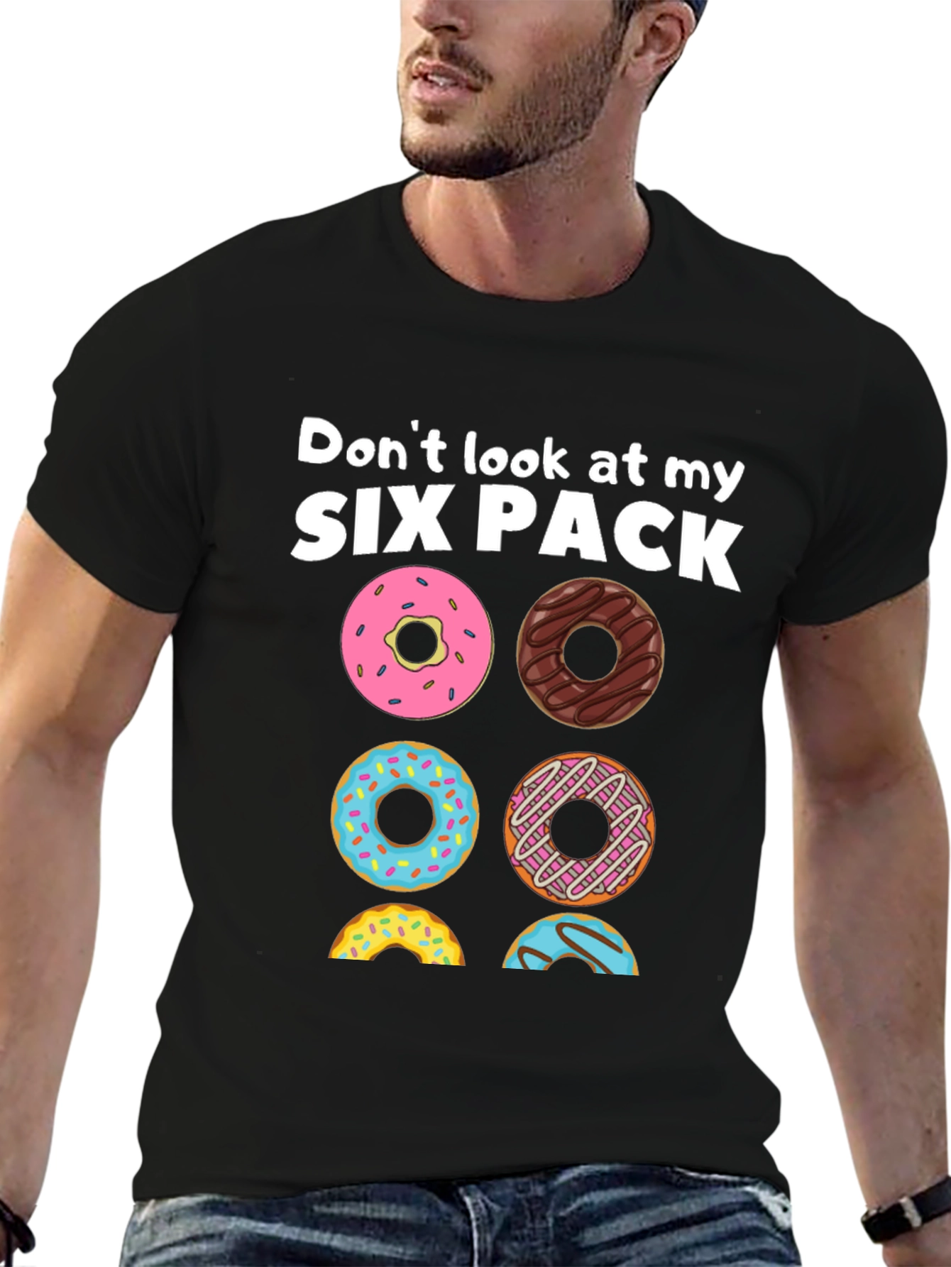 Black Six Pack Donuts Graphic Tee - Funny Foodie T-Shirt view 6