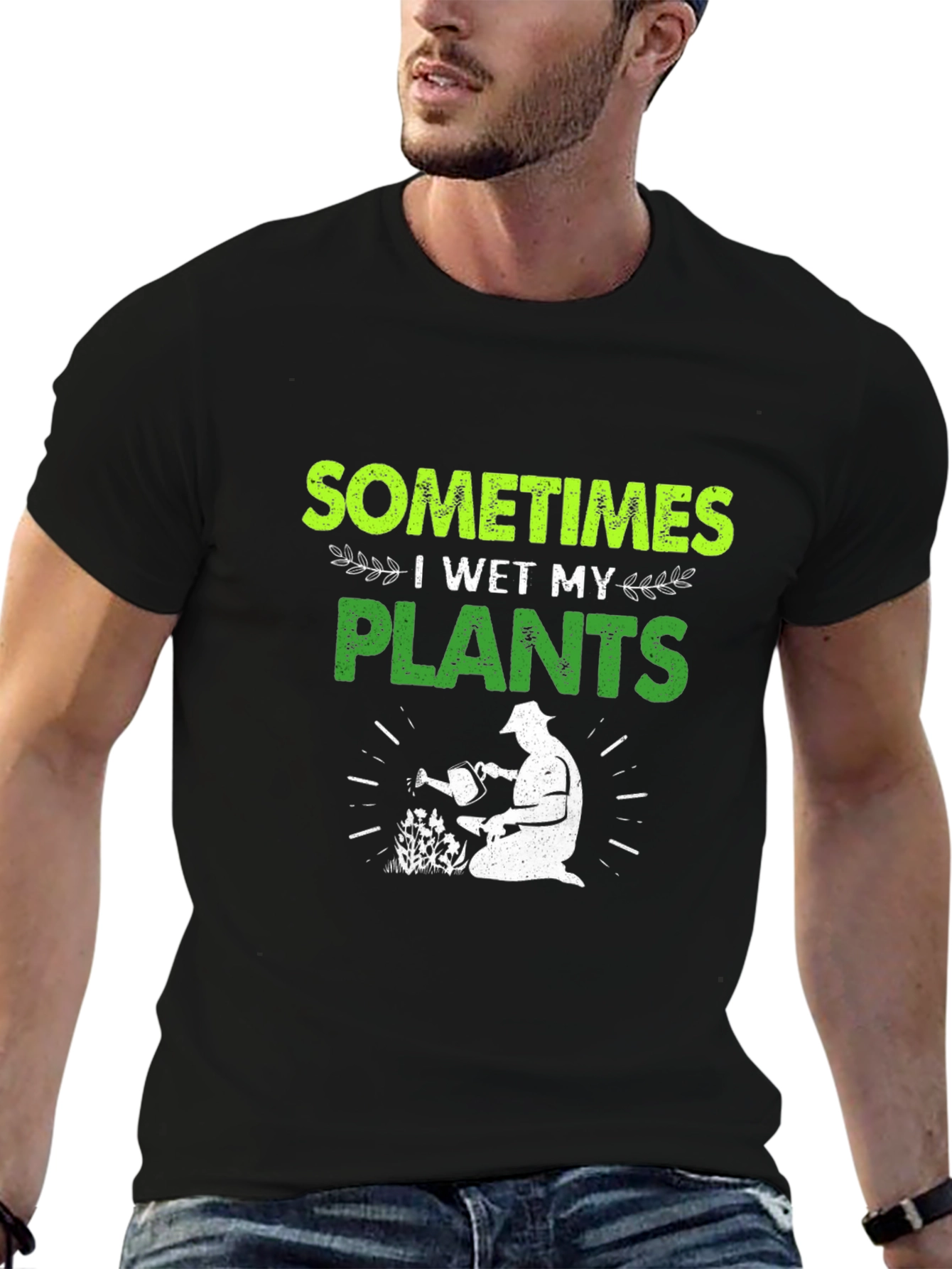Black Funny Gardener T-Shirt - I Wet My Plants Tee view 6