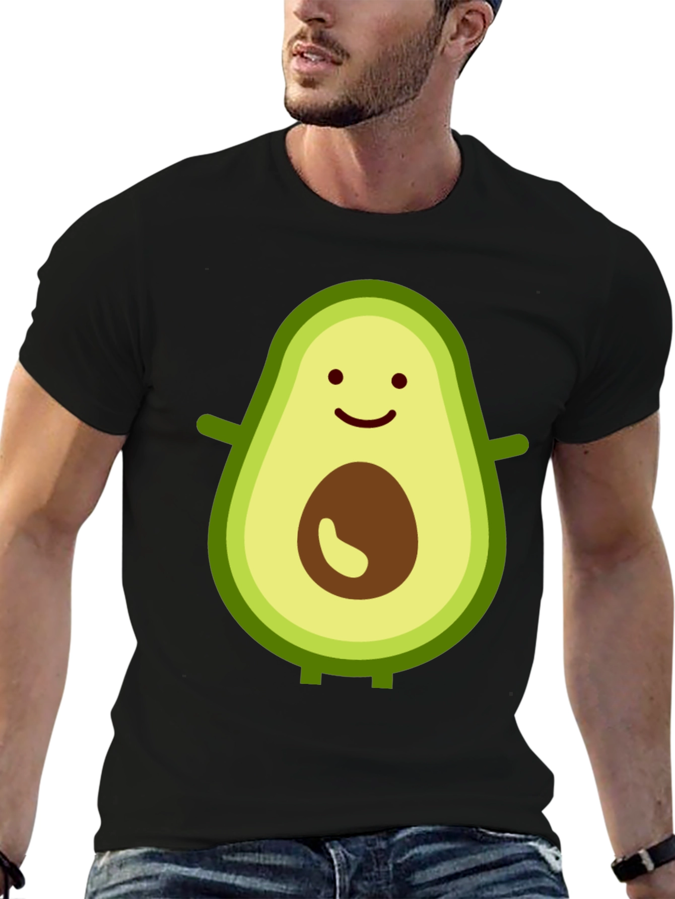 Funny Avocado Graphic Print Black Tee - 6