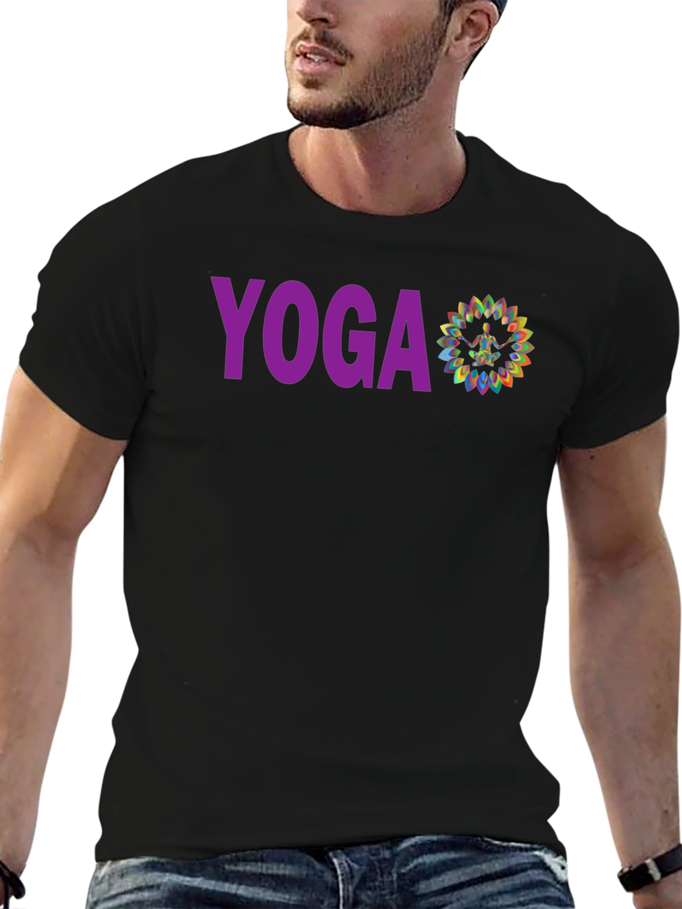 Black Yoga Graphic Tee - Meditative Design view 6
