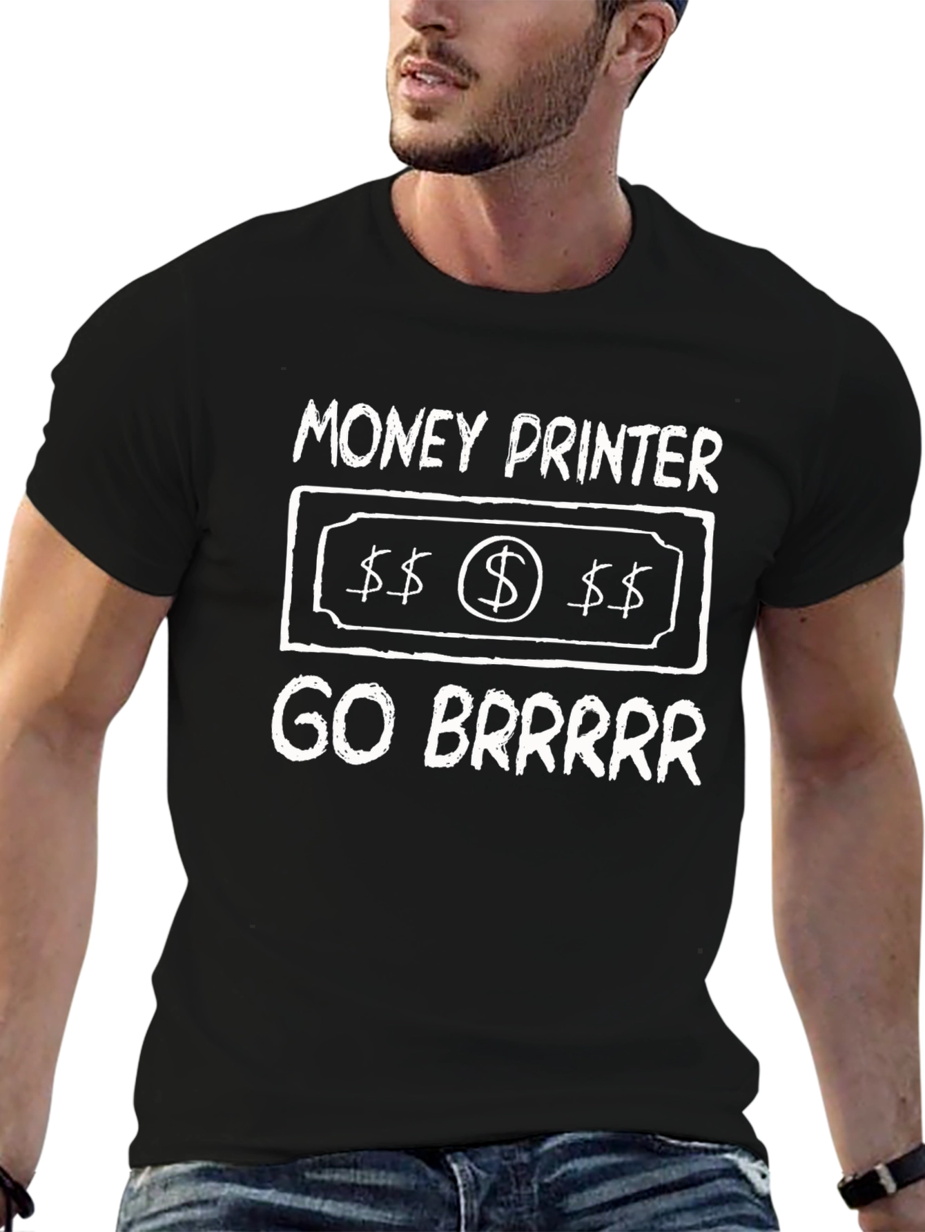 Black Money Printer GO BRRR T-Shirt view 6