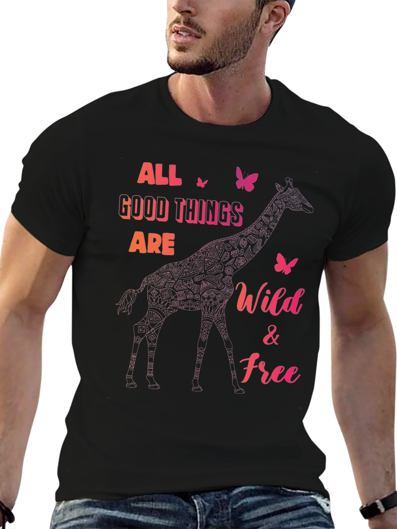 Black Wild and Free Giraffe Graphic Tee view 6