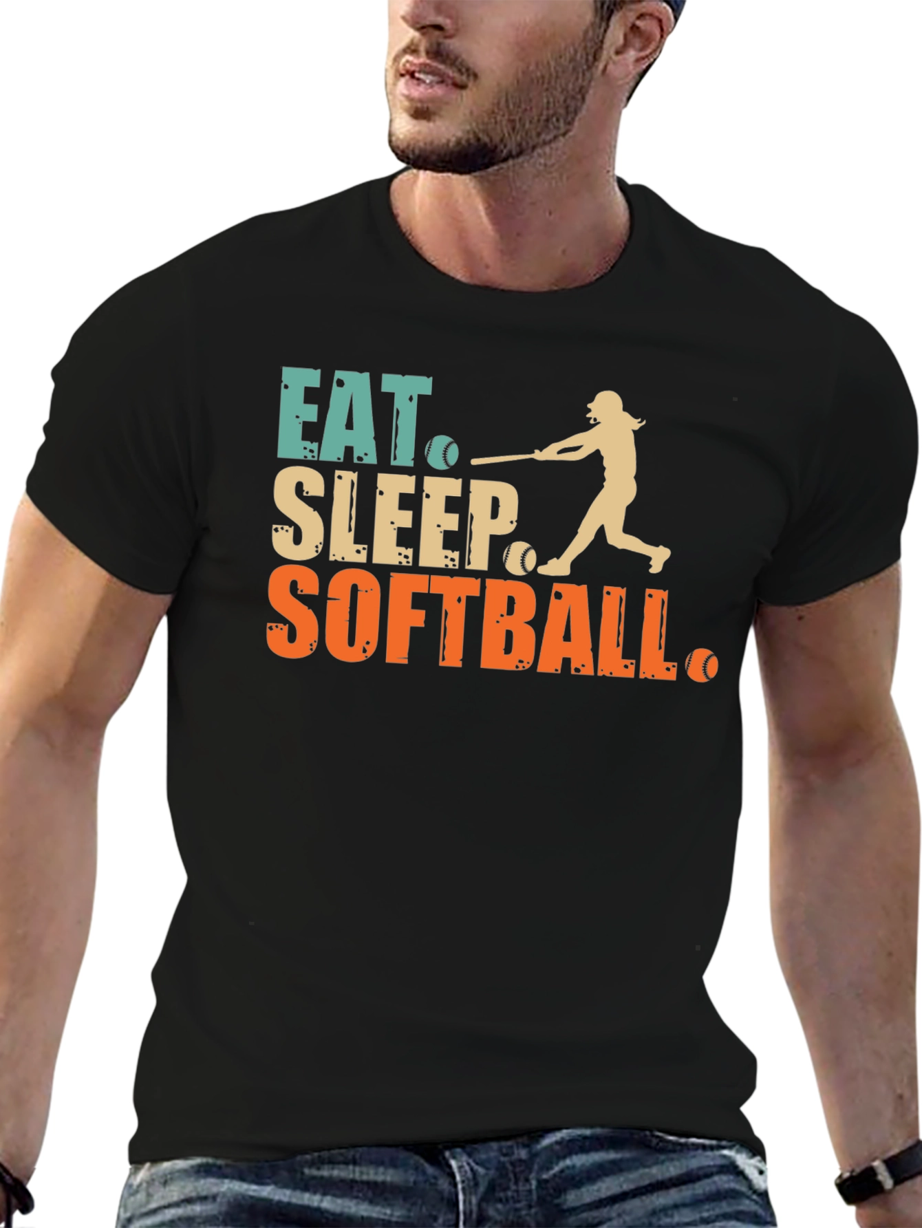 Black Eat Sleep Softball Graphic Tee view 6