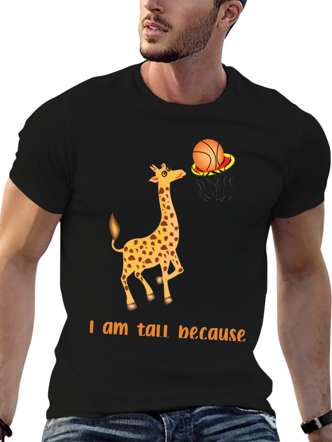 Black Tall Giraffe Basketball T-Shirt view 6